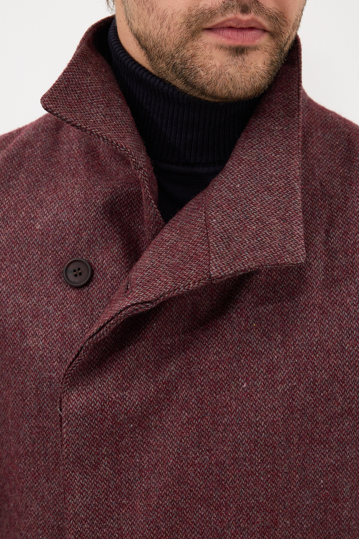 Frappoli Liberto Erkek Bordo Şal Yaka Slim Fit Kaşe Kaban görsel 4