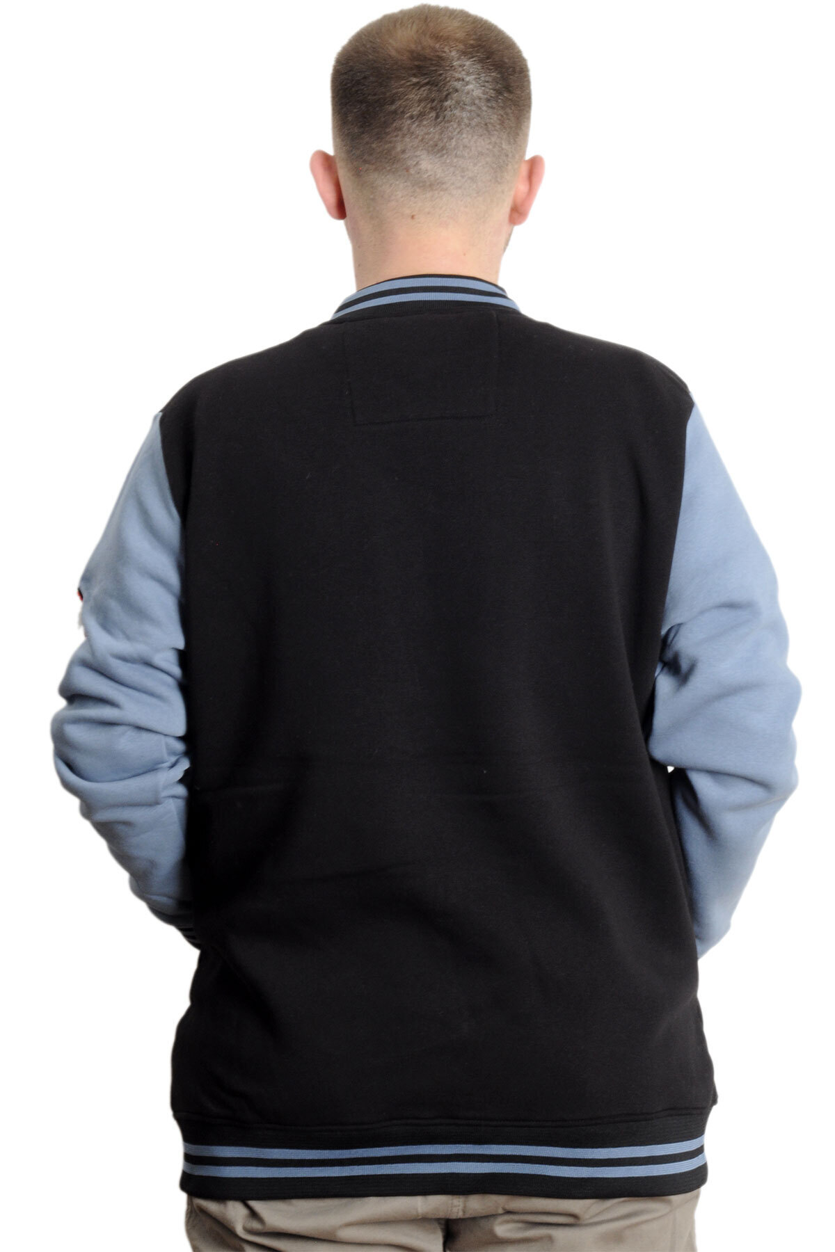 ModeXL Büyük Beden Erkek Kolej Mont Fermuarlı Nakışlı Ceket 23633 Siyah-İndigo görsel 4
