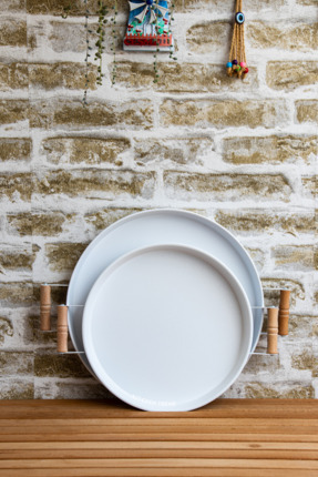 kitchen trend 2'li Ahşap Kulplu 37 Cm Beyaz Ve 30 Cm Beyaz Tepsi Çay Kahve Su...