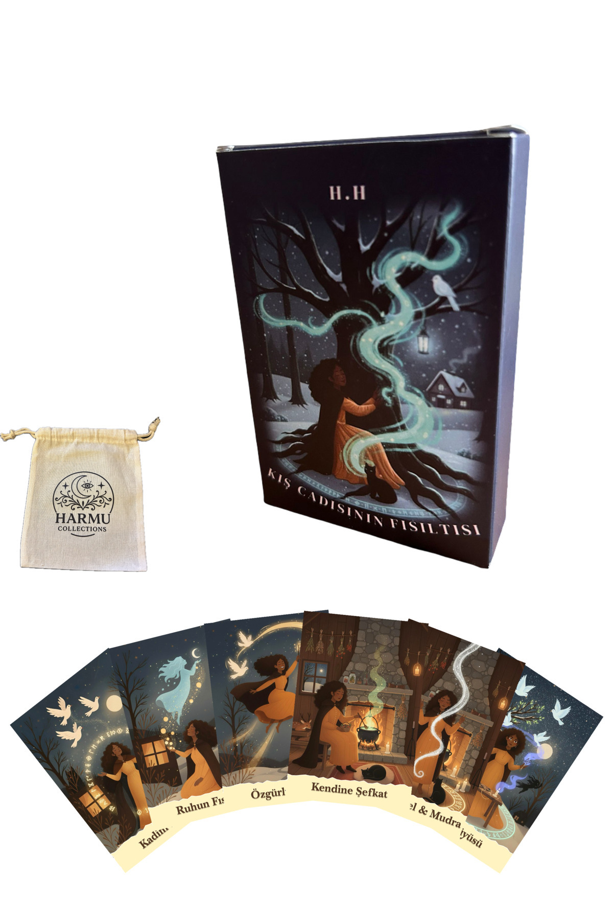 Harmu Collections Kış Cadısının Fısıltısı 48 Tarot Kartı + 3 Kart Açıklama Rehber ve QR Kod Açıklama-Kese Hediye