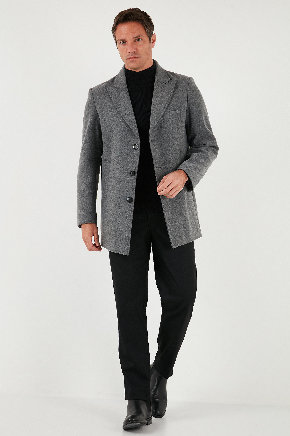 بوراتی کاپشن مردانه اسلیم فیت با آستر یقه و جنس کشمیر، کد ۵۸۴K۱۲۱۷