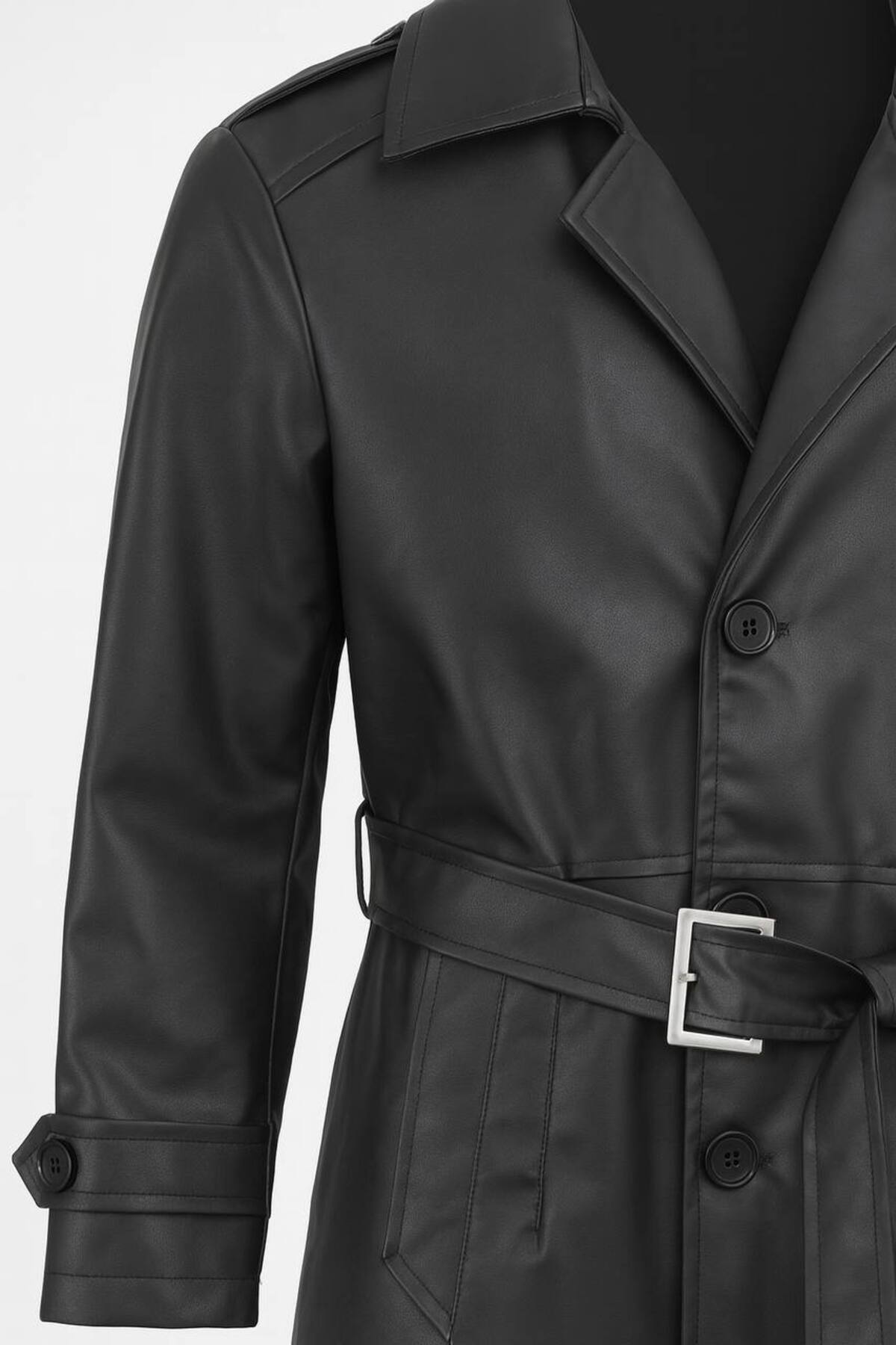 BASEL.CO Premium İçi Kürklü Slim Fit Kuşaklı Deri Trençkot -Şık ve Sıcak Tasarım görsel 2