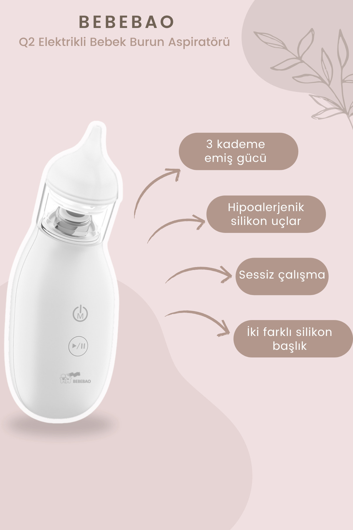 Bebebao Q2 Elektrikli Bebek Burun Aspiratörü Çocuk Burun Temizleme Makinesi Şarjlı fotoğrafı 2 (önizleme)