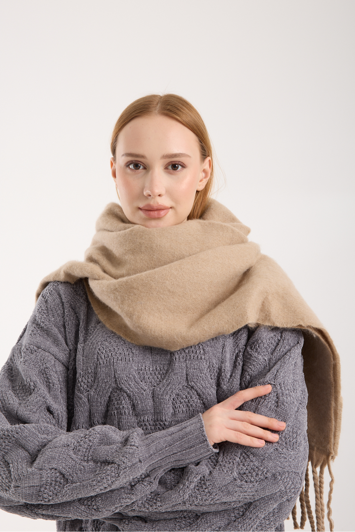 Hat Town  Unisex Puffy Düz Renk Şal Atkı - Görsel 5