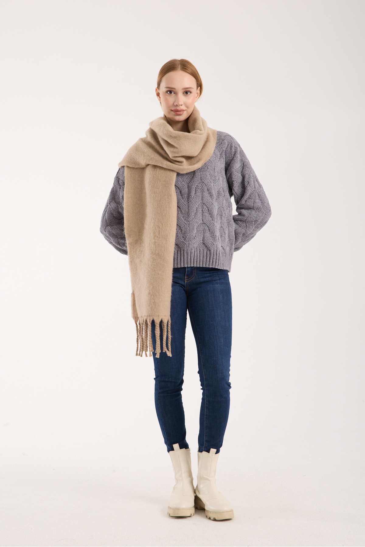 Hat Town  Unisex Puffy Düz Renk Şal Atkı - Görsel 7