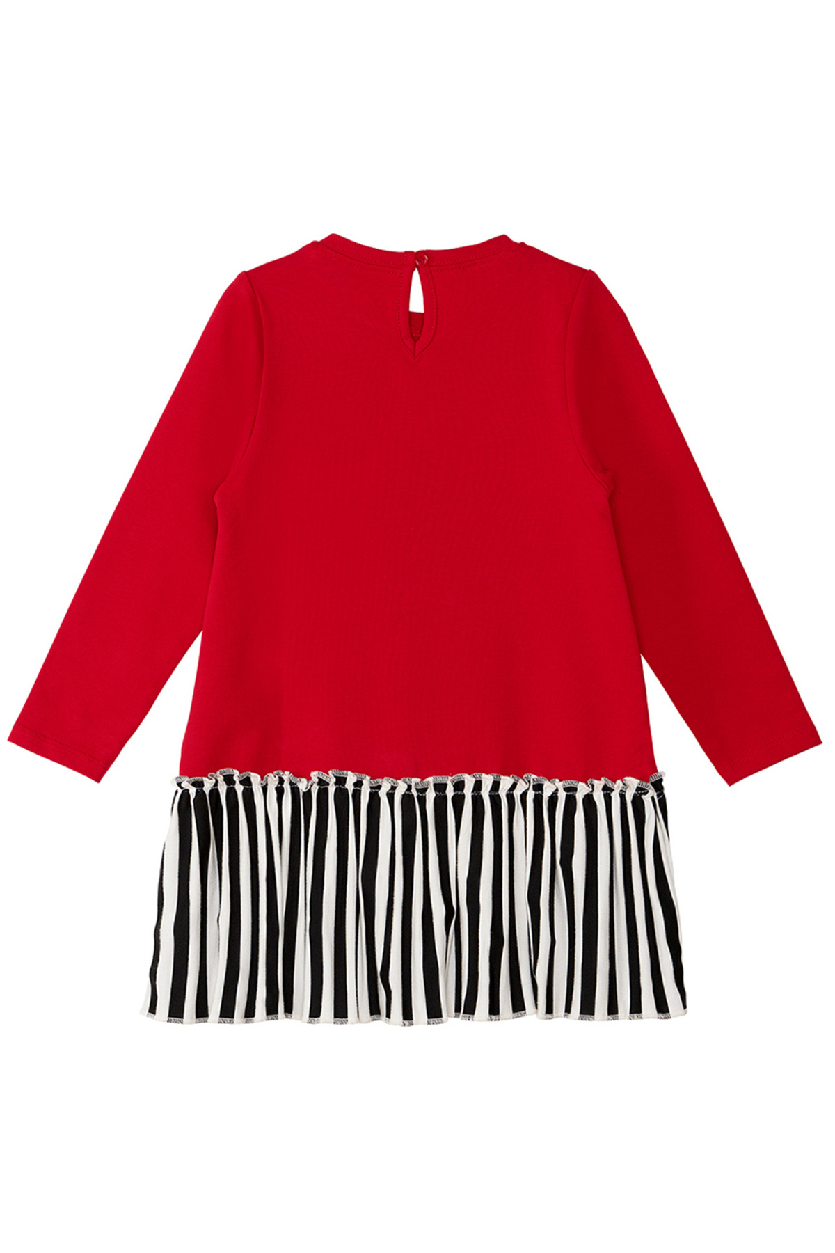 MSHB&G Czerwona sukienka dziewczęca z długimi rękawami i falbankami w paski Red Meow Pow