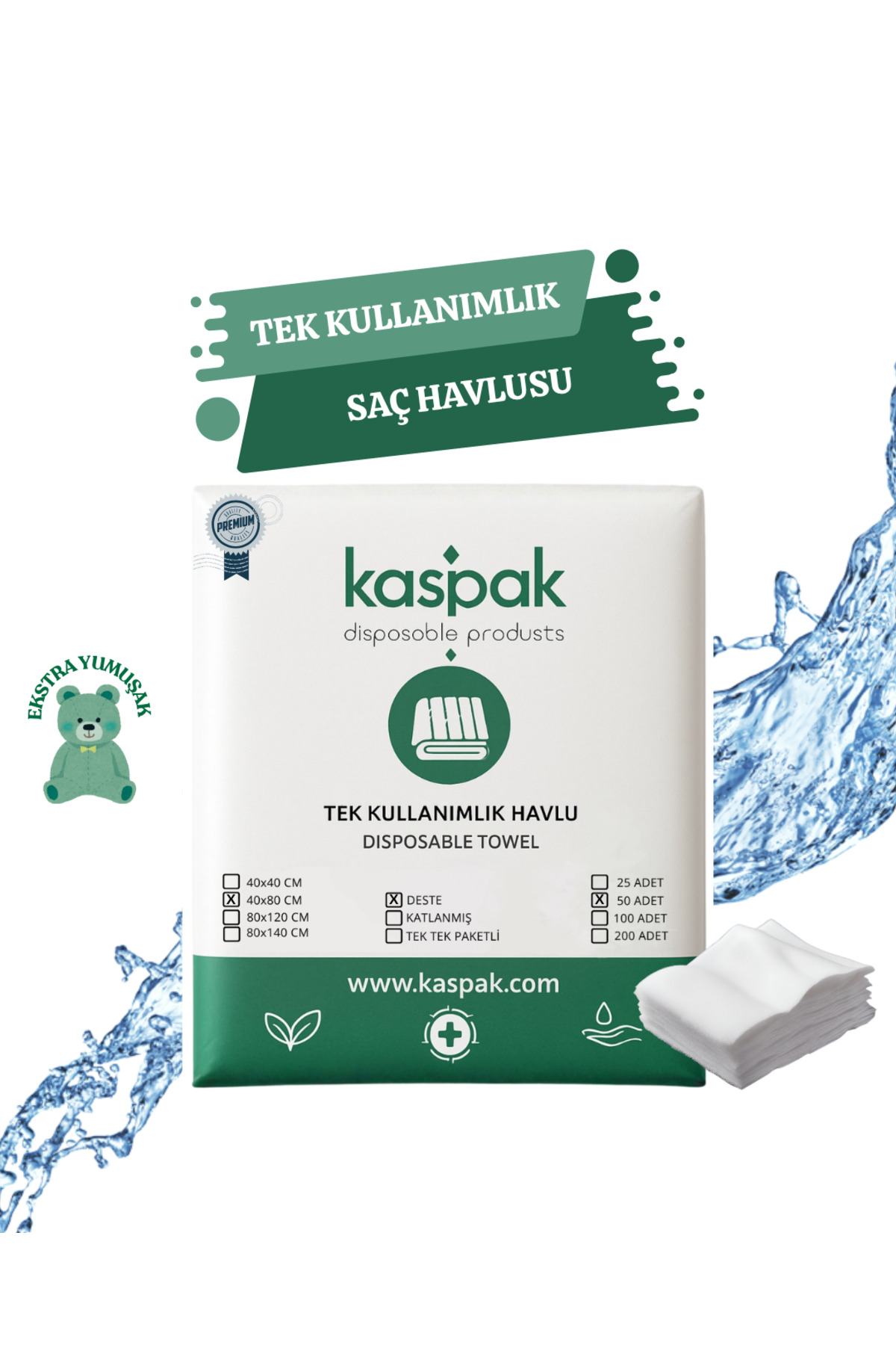 kaspak Tek kullanımlık havlu 40x80 cm 50 adet çok amaçlı saç