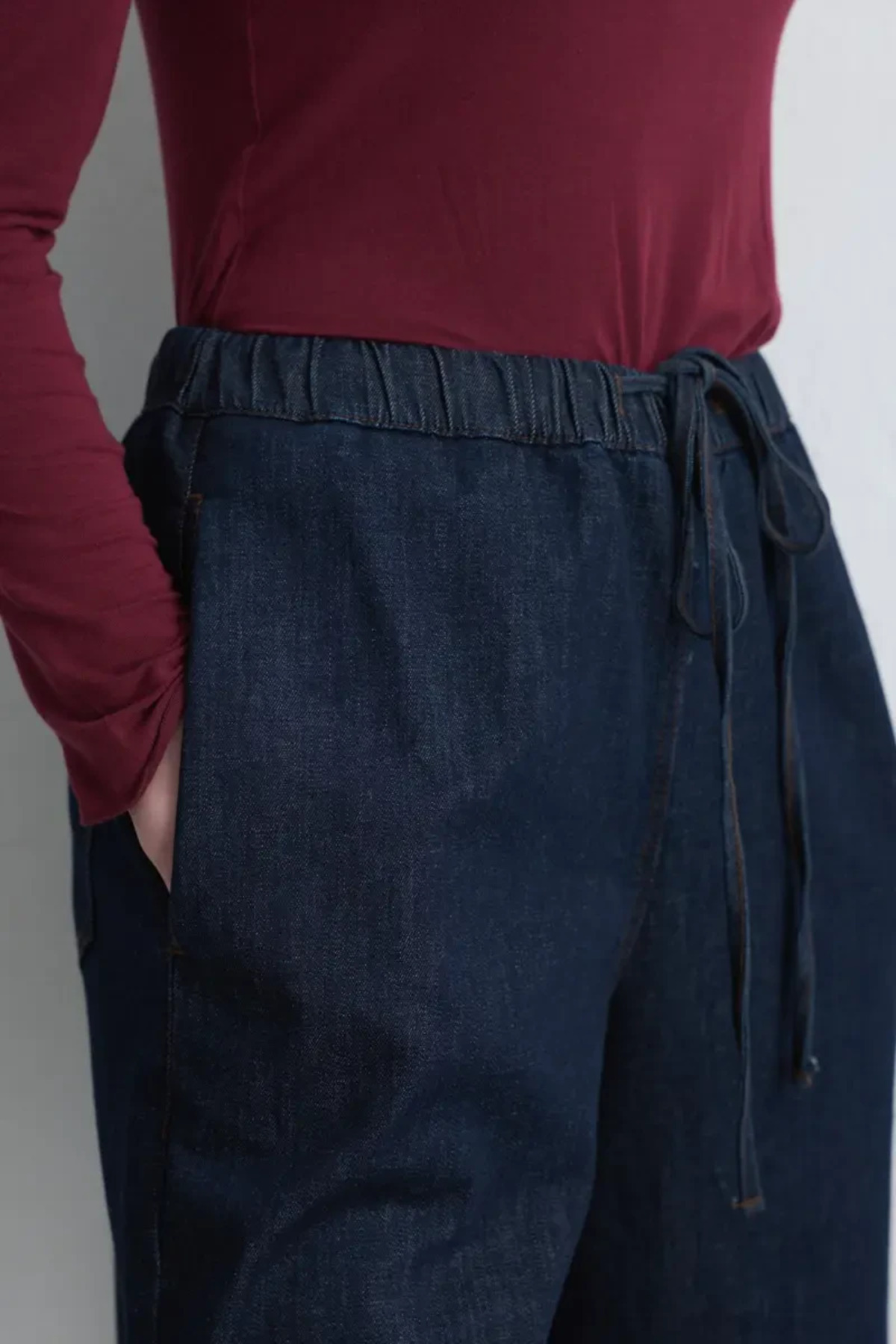 Gusto  Beli Lastikli Bol Paça Denim Pantolon - Mavi - Görsel 3