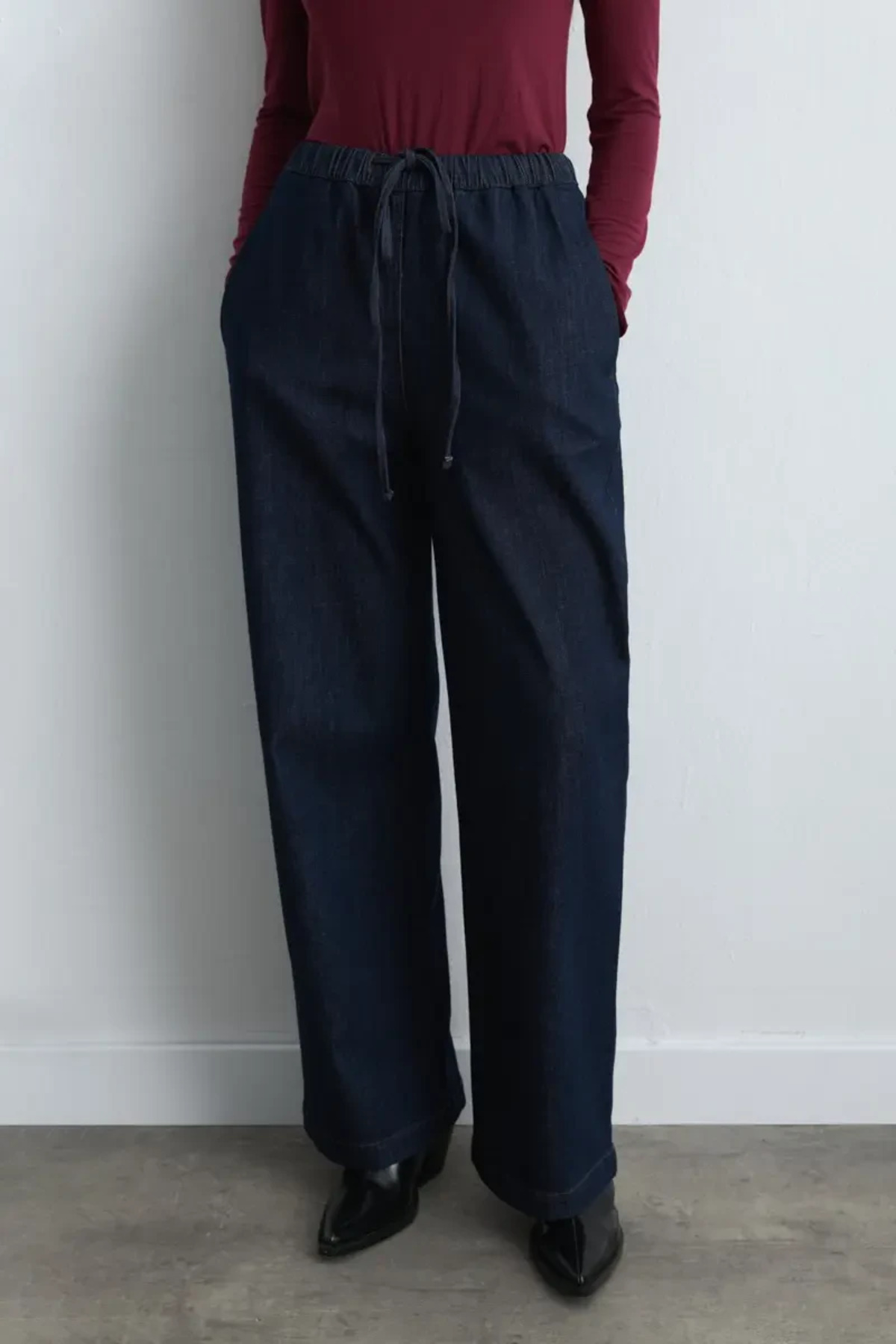 Gusto  Beli Lastikli Bol Paça Denim Pantolon - Mavi - Görsel 4