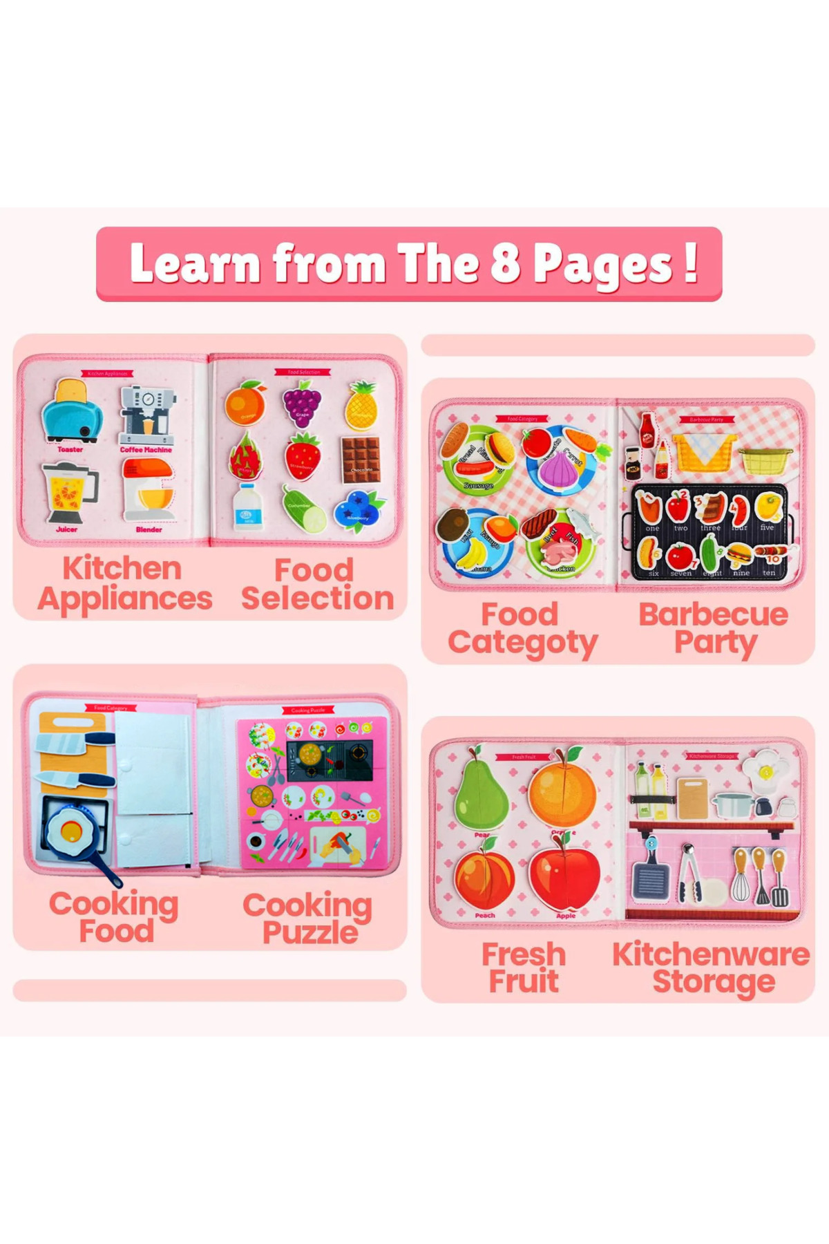 کتاب آشپزی، تخته سرگرمی کودک نوپا، اسباببازیهای مونتهسوری، کتاب سرگرمی، اسباببازیهای آموزشی، یادگیری و حسی برای دختر