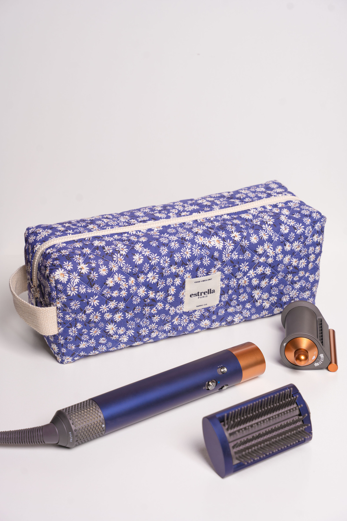 estrella paris PAPATYA Dy-son Airwrap ve Tüm Saç Şekillendiriciler için XL Boy Çanta Seyahat Çantası MAVi KARE