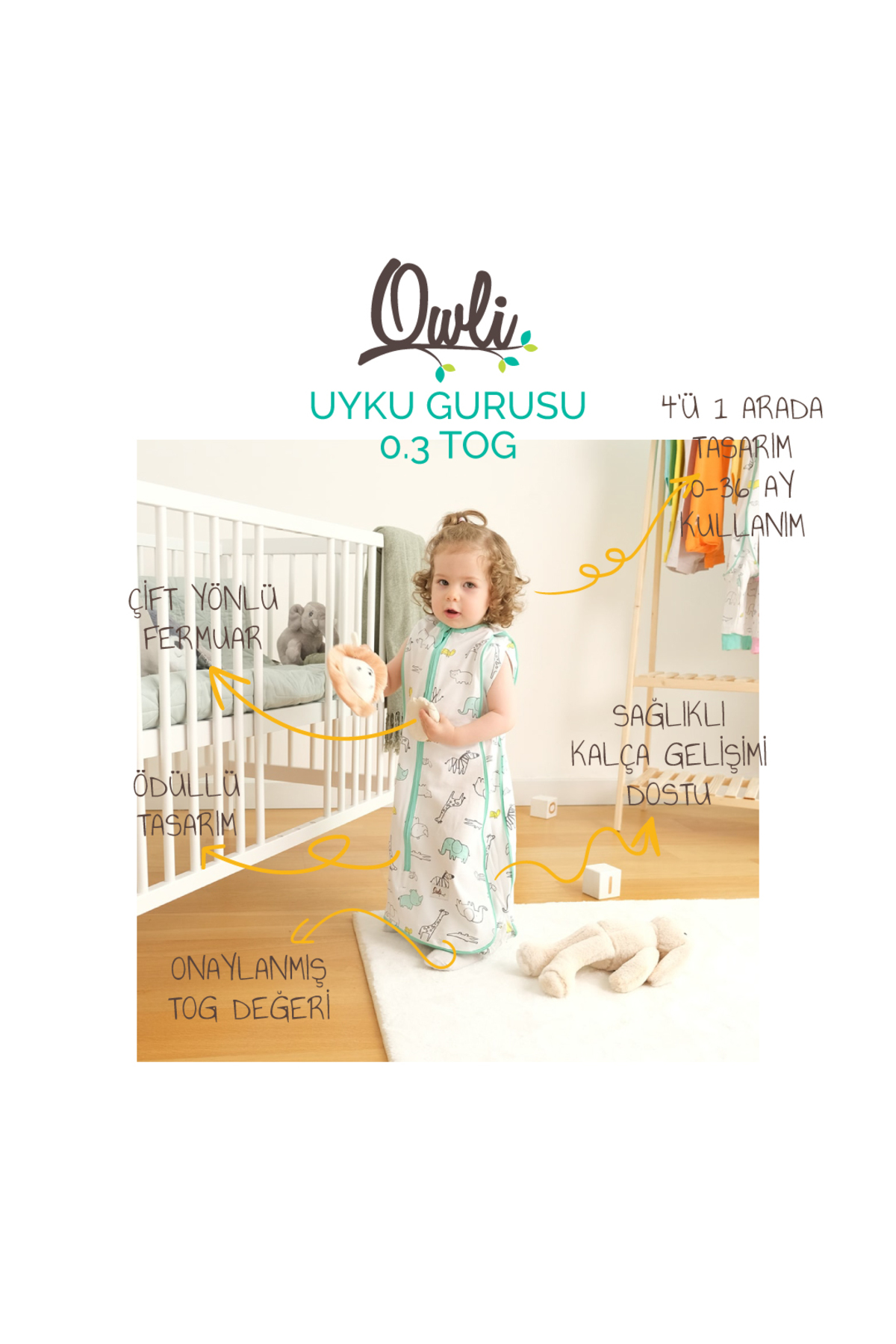 Owli Bebek Beyaz Desenli Uyku Tulumu 0.3 Tog Zoo Zoo fotoğrafı 2 (önizleme)