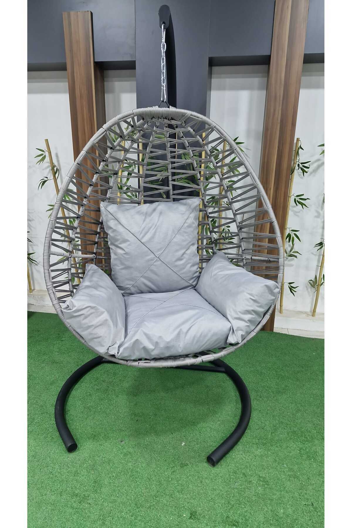 Furnivex Makrome El Örgülü Hamak Salıncak Tek Kişilik Fındık Salıncak Antrasit