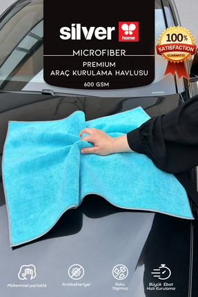 SİLVER HOME Mikrofiber Süper Emici 50×70 Cm Büyük Boy 600 Gsm Mavi-Gri Çift Y...