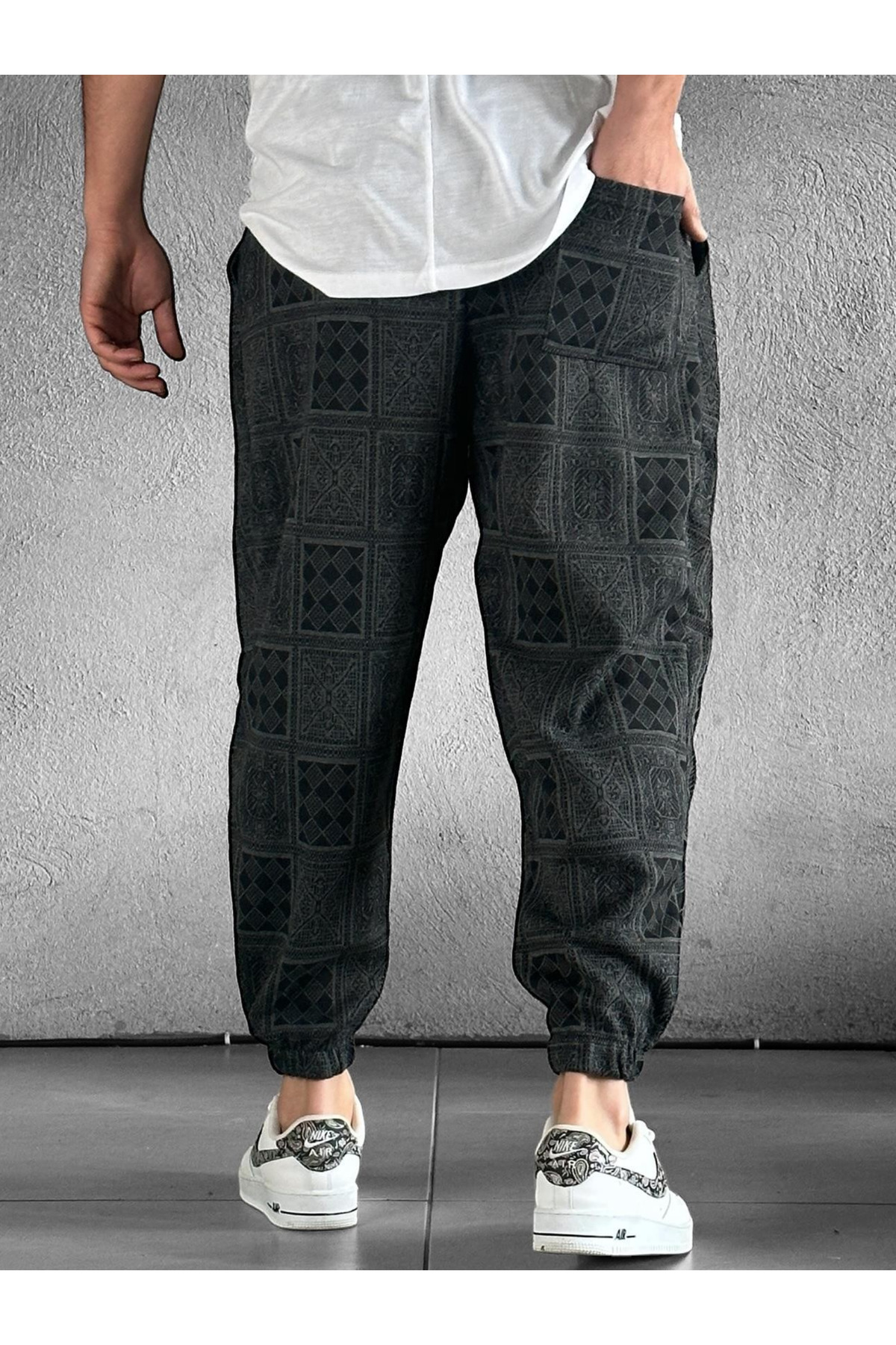 COCOPELLI Erkek Gri Poker Desenli Pileli Şalvar Pantolon COC2123 görsel 4