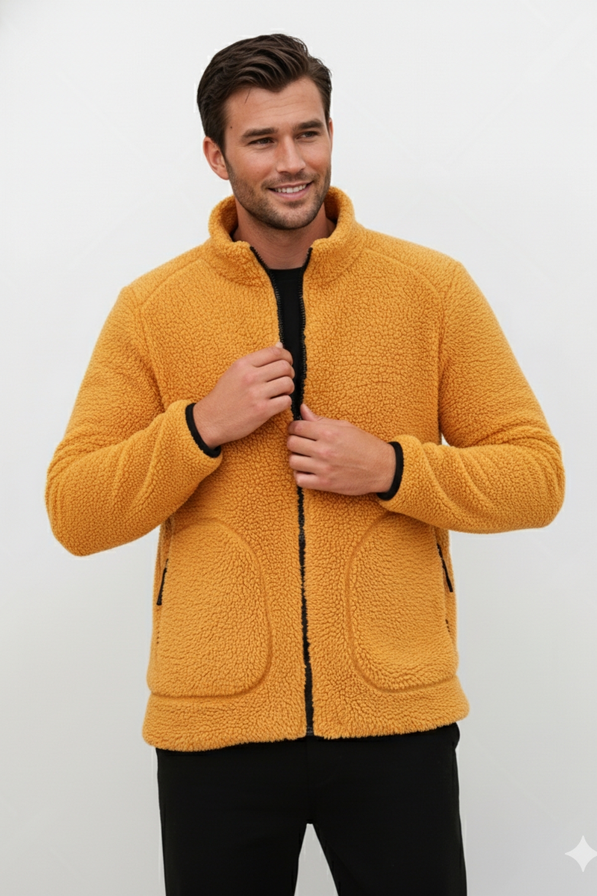Softshell Yünlü Peluş Kürklü Kuzu Welsoft Ceket Kemik Fermuarlı 3 Cepli Detaylı (Tam Beden) — نارنجی KUZU-WELSOFT-CEKET — تصویر 4 از 8
