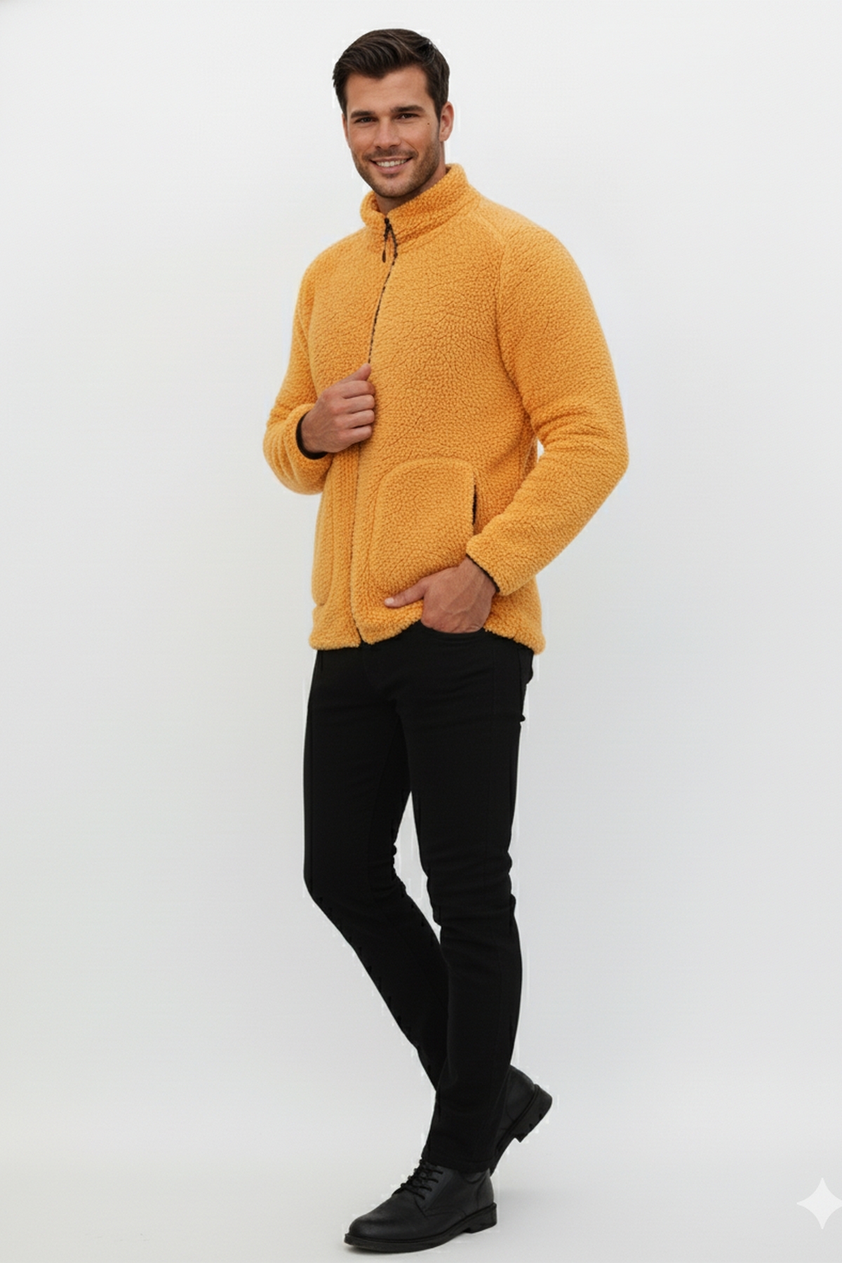 Softshell Yünlü Peluş Kürklü Kuzu Welsoft Ceket Kemik Fermuarlı 3 Cepli Detaylı (Tam Beden) — نارنجی KUZU-WELSOFT-CEKET — تصویر 5 از 8
