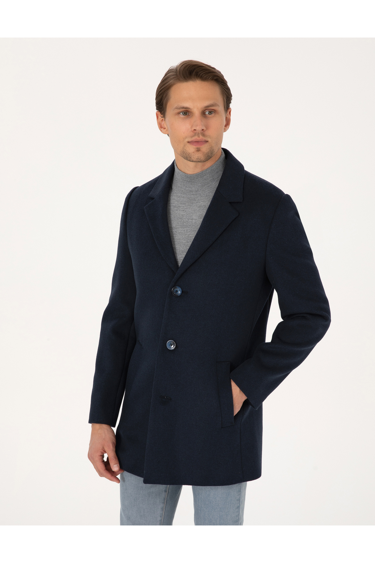 Pierre Cardin  Lacivert Ekstra Slim Fit Yün Karışımlı Kaşe Kaban 50297487-VR033 - Görsel 3