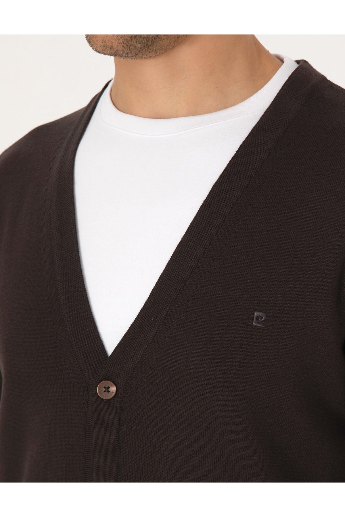 Pierre Cardin  Koyu Kahverengi Slim Fit Basic Düğmeli Triko Hırka 50317330-VR084 - Görsel 7