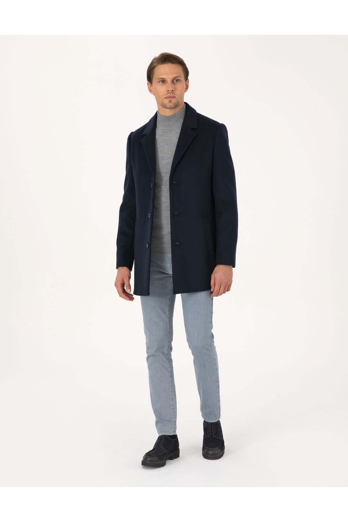 Pierre Cardin  Lacivert Ekstra Slim Fit Yün Karışımlı Kaşe Kaban 50297487-VR033 - Görsel 4