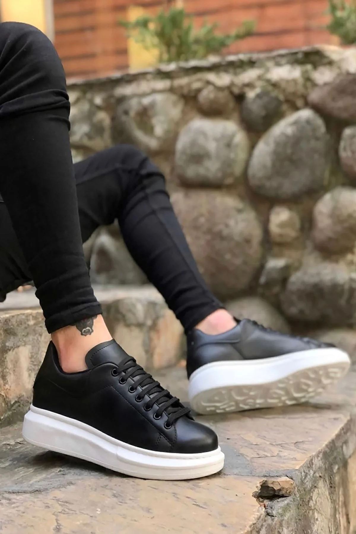 Liarca Kadın Erkek Unisex Bağcıklı Deri Yüksek Tabanlı Rahat Günlük Spor Ayakkabı Sneaker görsel 2