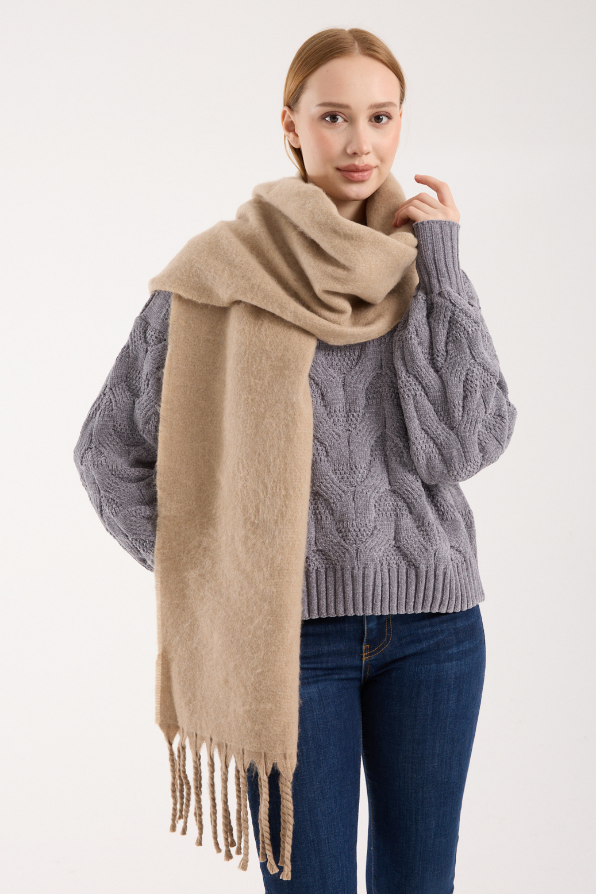 Hat Town  Unisex Puffy Düz Renk Şal Atkı - Görsel 9