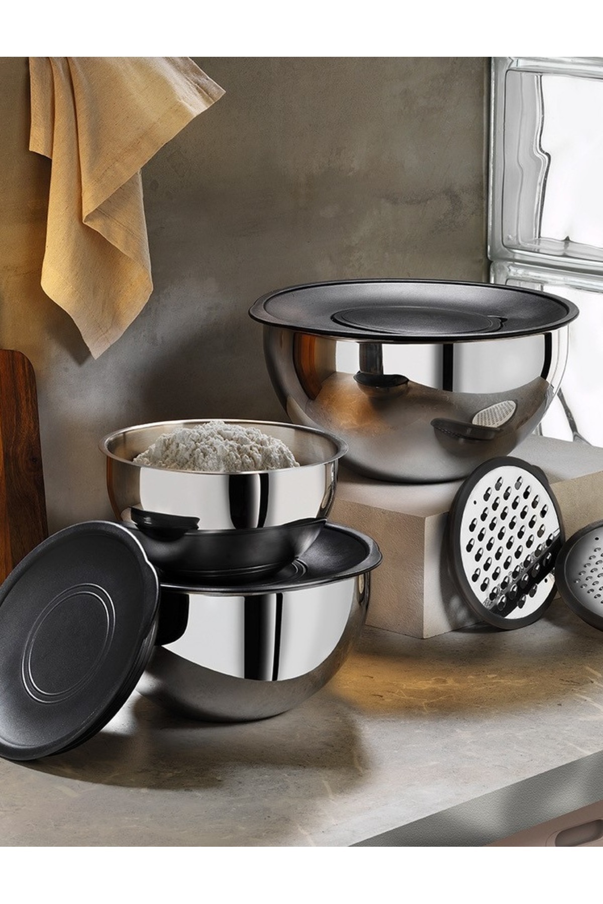 Arsel 304 Çelik 9 Parça Karıştırma Kabı ve Çırpma Kasesi Seti