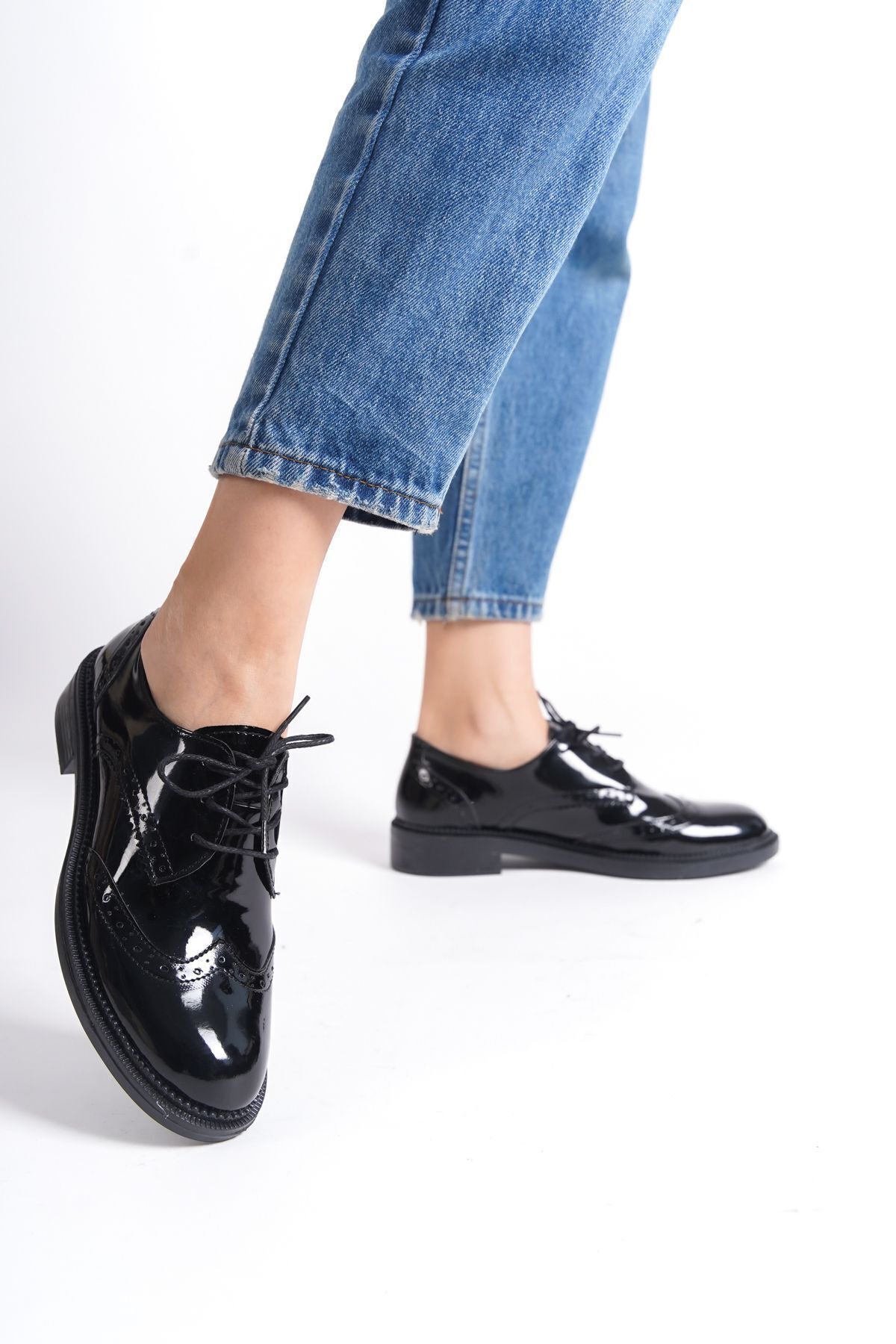 öz se shoes VULKAN Kadın Günlük Ayakkabı - Oxford Siyah Rugan görsel 7