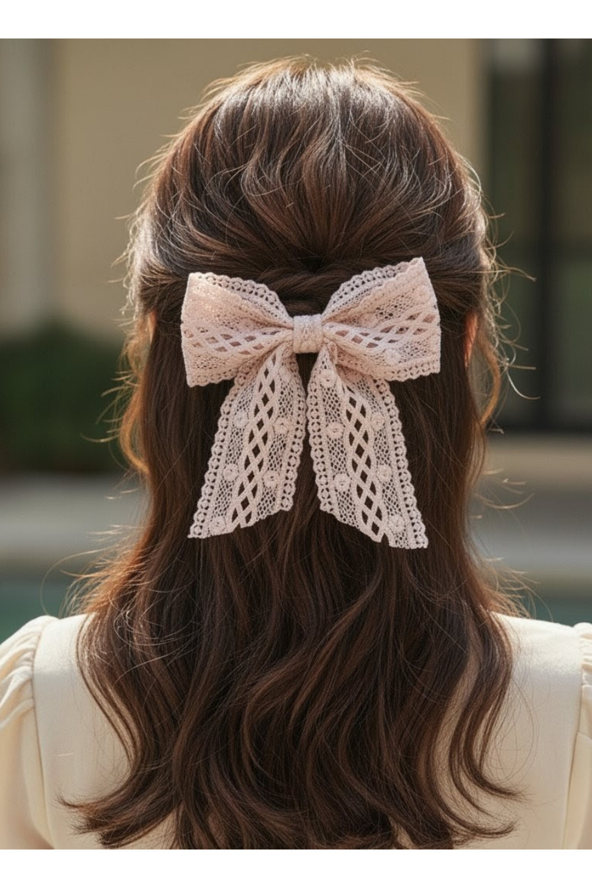 Handmade Romantic Women's Salmon Pink Lace Bowknot Buckle, Auto Clip Hairpin, Women's Buckle