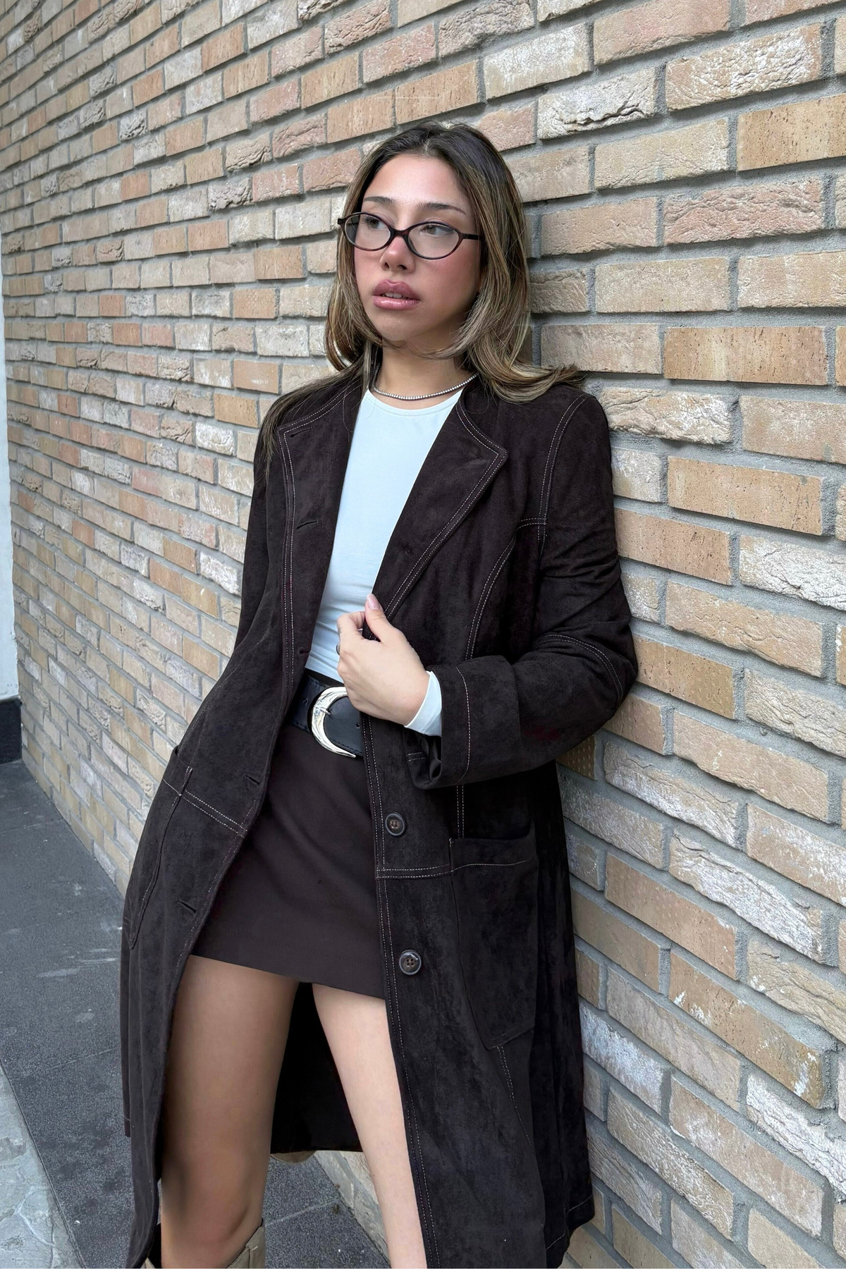 Nelli Studio  Güderi Dokulu Kaban ve Kürk Şal NS002 - Görsel 5