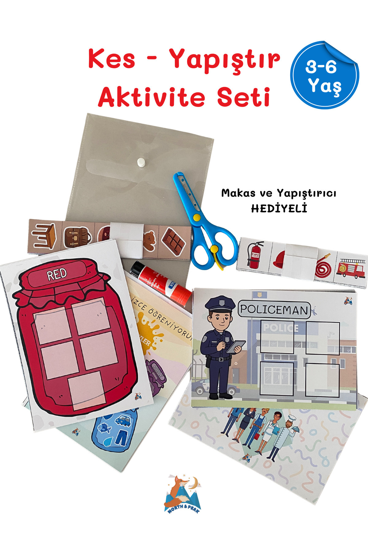 مجموعه فعالیت برش و چسباندن پیش‌دبستانی، ۱۵ حرفه + ۱۱ رنگ، اندازه A5، توسعه‌دهنده مهارت‌های حرکتی ظریف