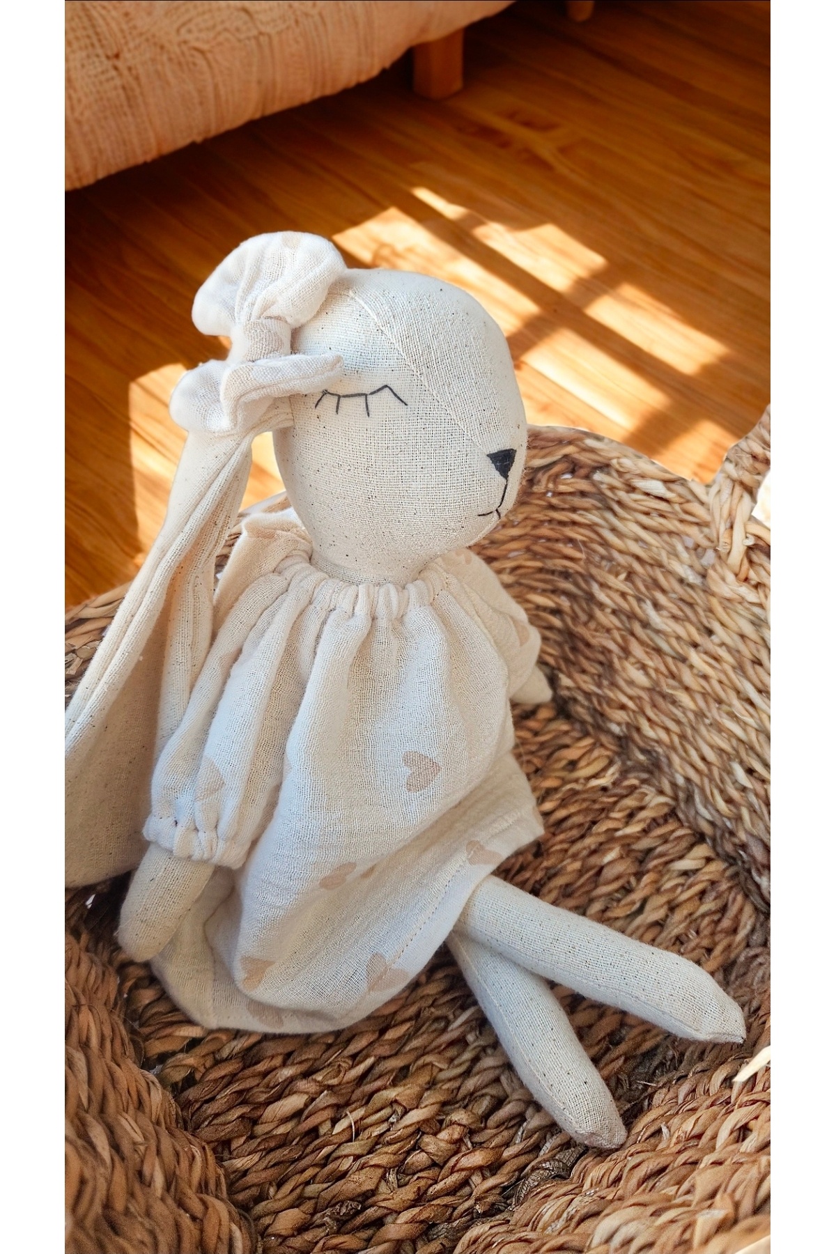 Atölye LİDYA %100 Pamuk Müslin Uyku Arkadaşı Uykucu Tavşan