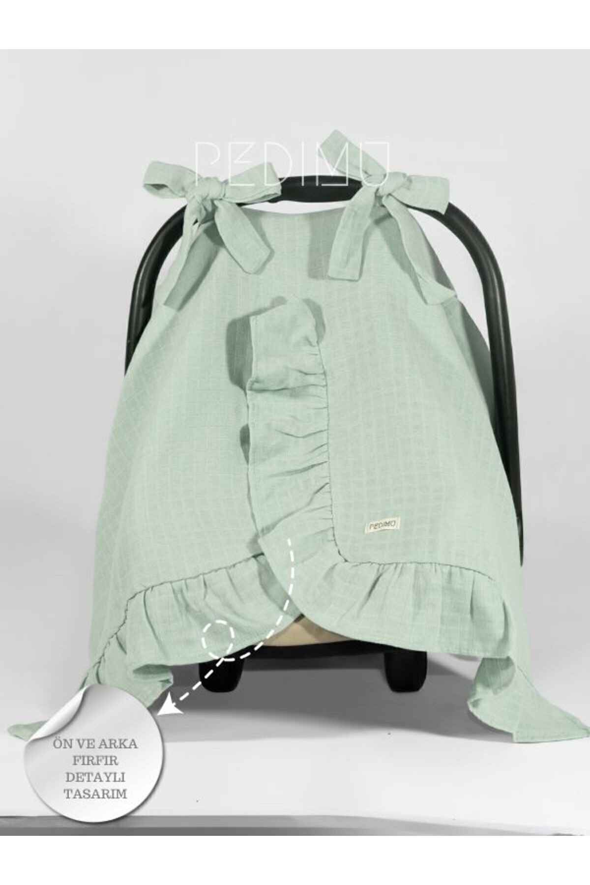 Pedimu Müslin Nilyeşili Fırfır Detaylı Puset Örtüsü fotoğrafı 5 (önizleme)