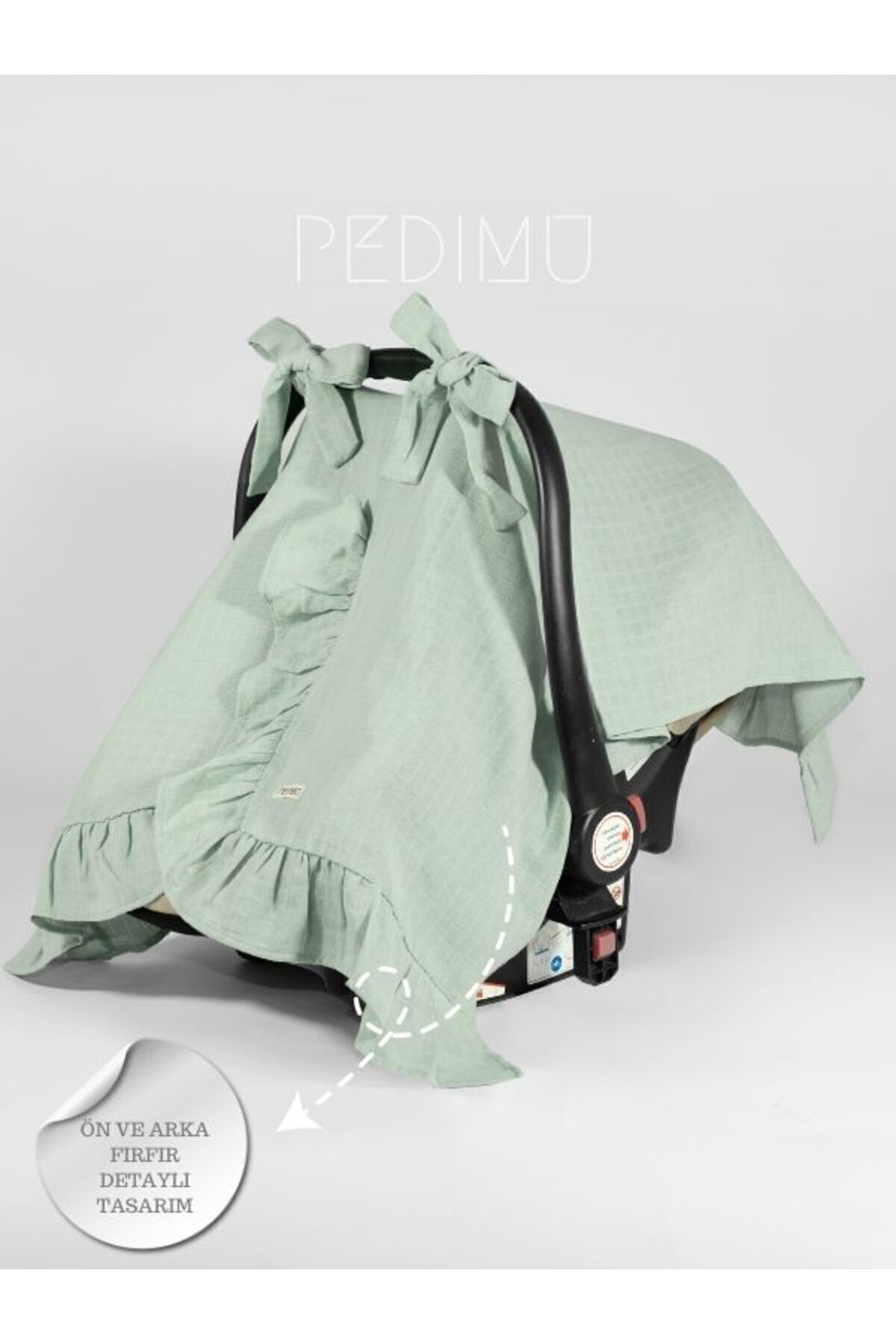 Pedimu Müslin Nilyeşili Fırfır Detaylı Puset Örtüsü fotoğrafı 6 (önizleme)