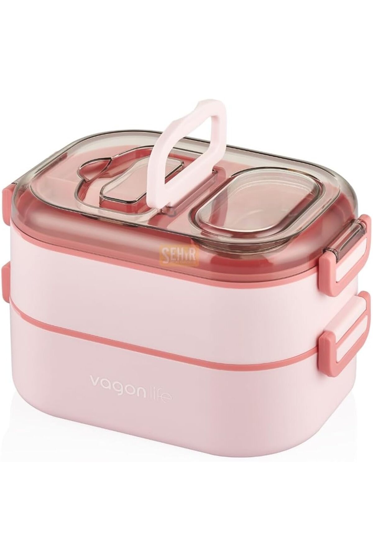 SoyluhanStore Bento 1000ml Lunchbox Çift Katlı 3 Bölmeli Çelik Sefer Tası Yemek Kutusu (Pembe)