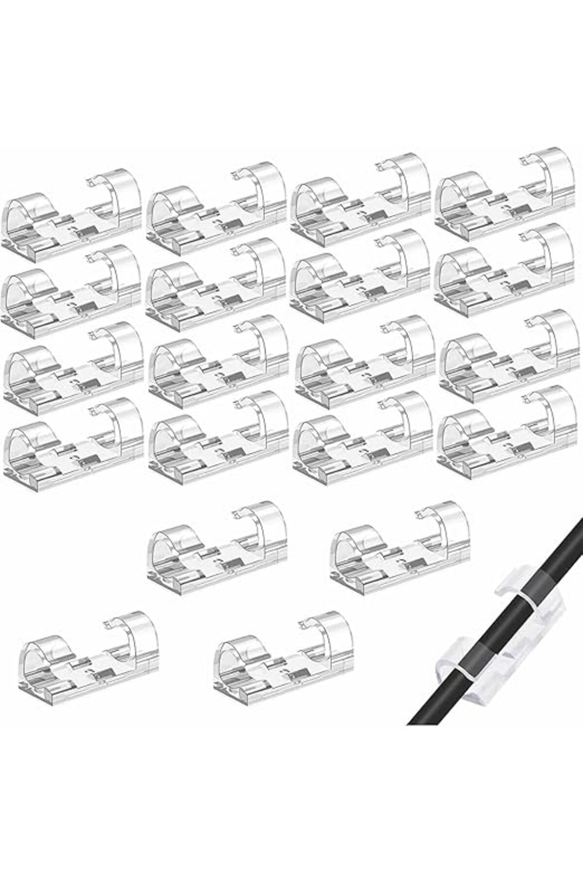 SoyluhanStore Yapışkanlı Kablo Tutucu 20'li Set – Şeffaf Kablo Klipsi, Masa ve Duvar Uyumlu Kablo Düzenleyici
