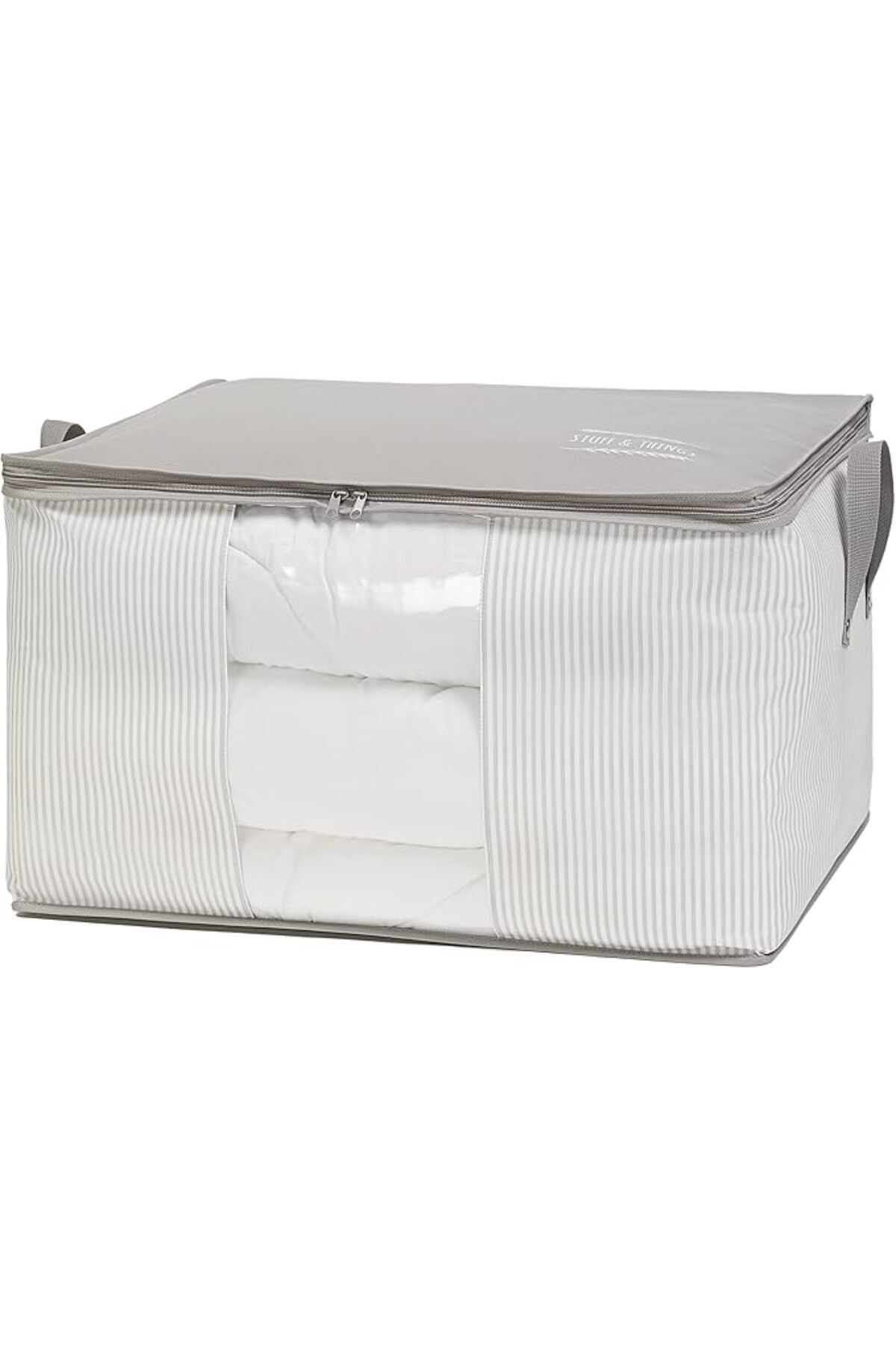 Genel Markalar Home Textile Büyük Boy Pvc Pencereli Gri Çizgili Stuff & Things Hurç 60 x 43 x 35 cm