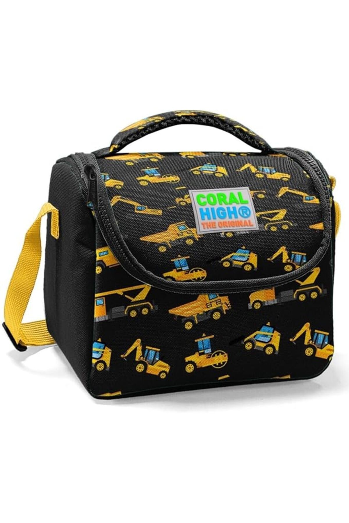 SoyluhanStore High Siyah Sarı İş Makinesi Baskılı Okul Beslenme Çantası