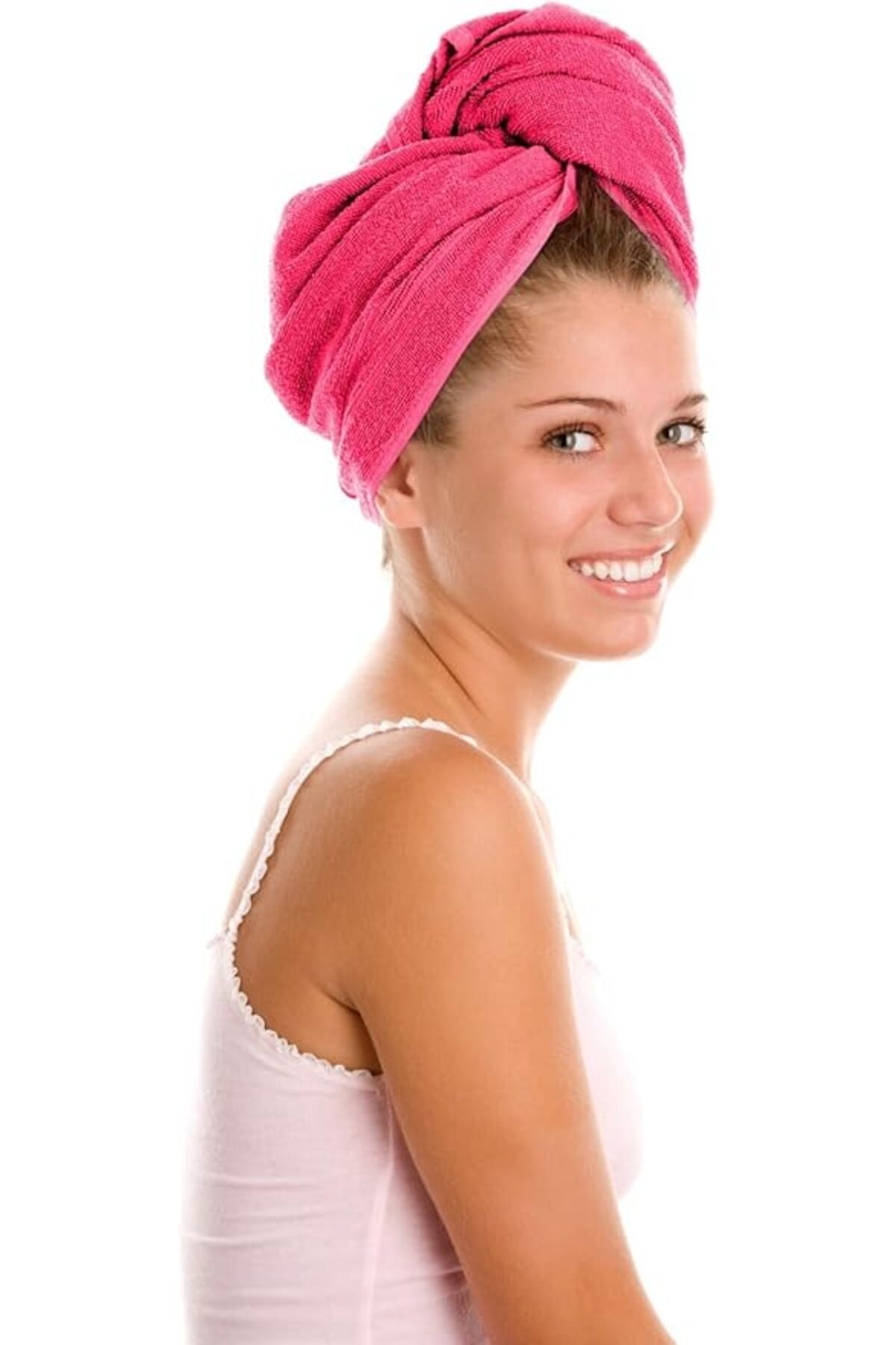 salesalbutik Pamuk Fuşya Havlu Bone Saç Kurutma Bonesi Kafa Havlusu Duş Banyo Bonesi Islak Saç Kurulama Bone