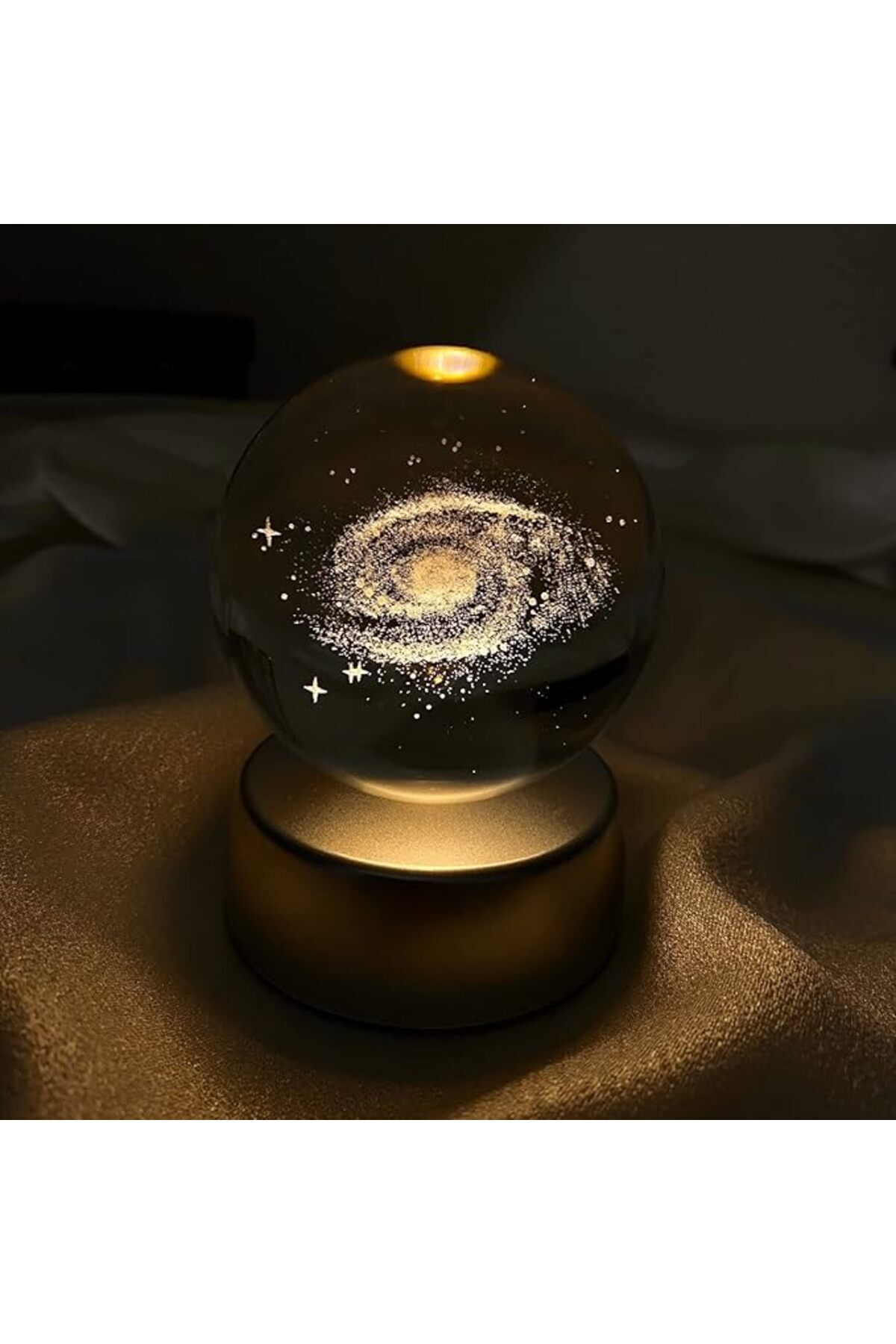 SoyluhanStore Kristal Cam Küre Galaksi Toz Bulutu Renk Değiştiren LED Işıklı Gece Lambası, Şeffaf