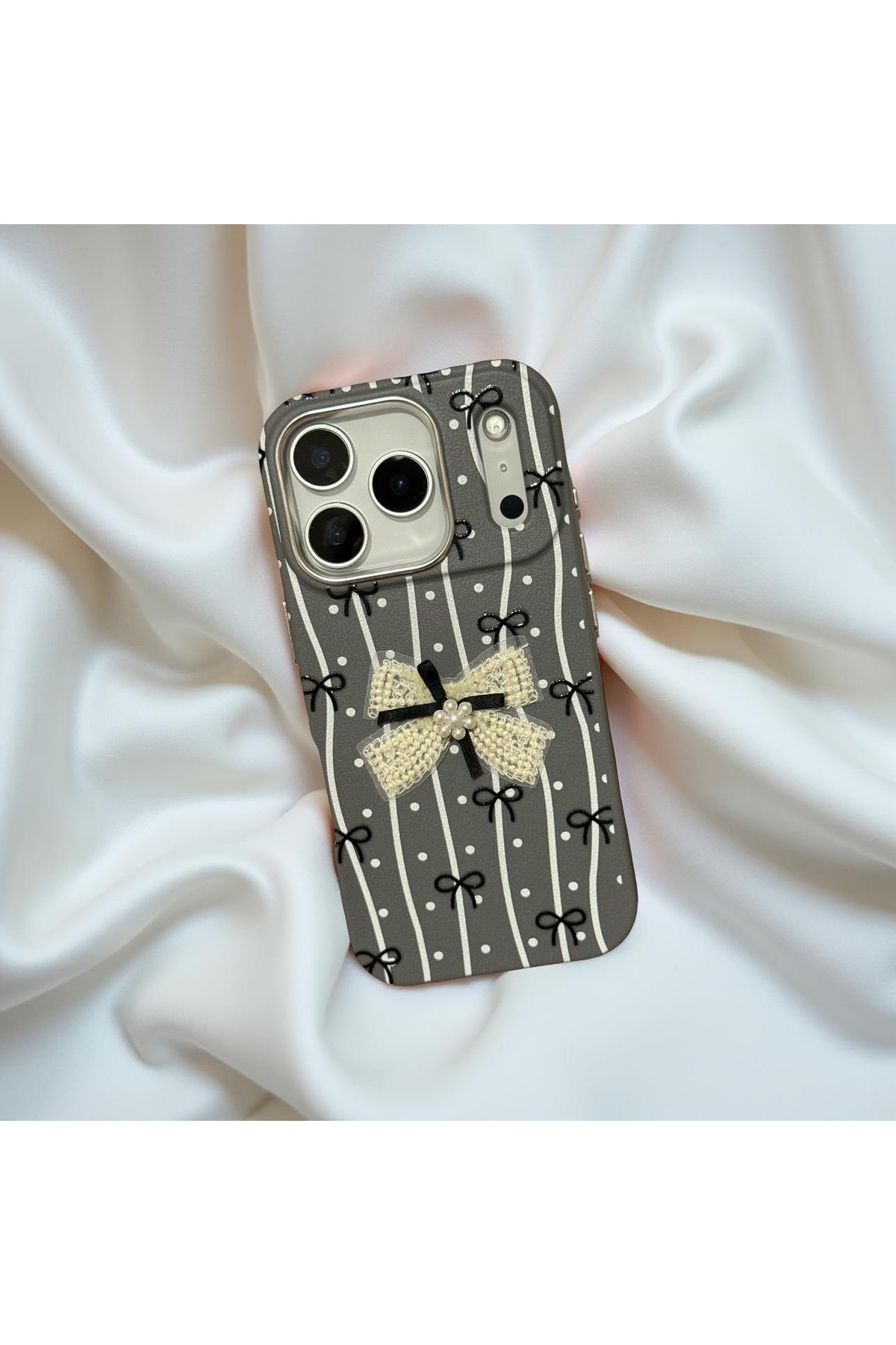 Iphone 15 Plus (6.7 inch) Compatible Embossed Patterned Leather Look Cute Case