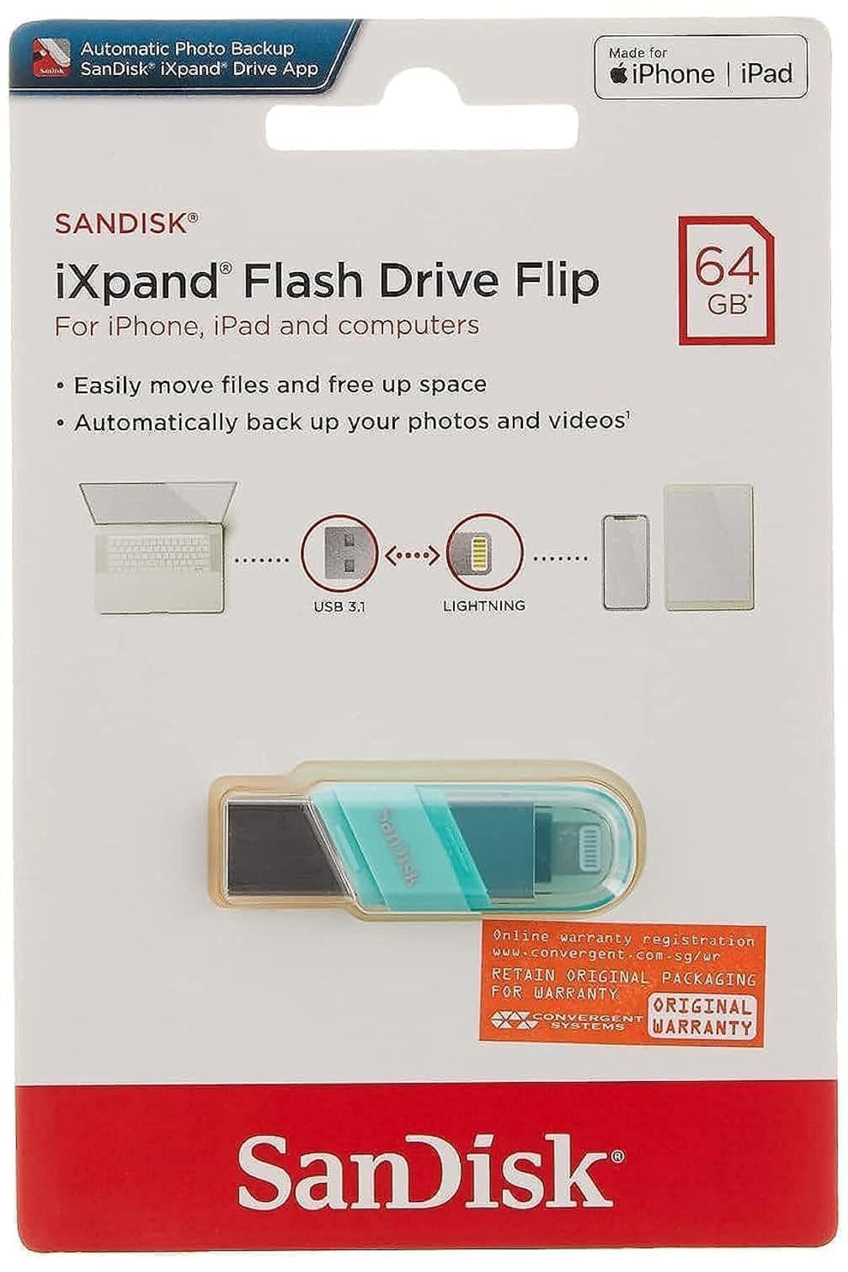 Hepta Collection SanDisk iXpand Flash Drive Flip 64GB, Mint Color