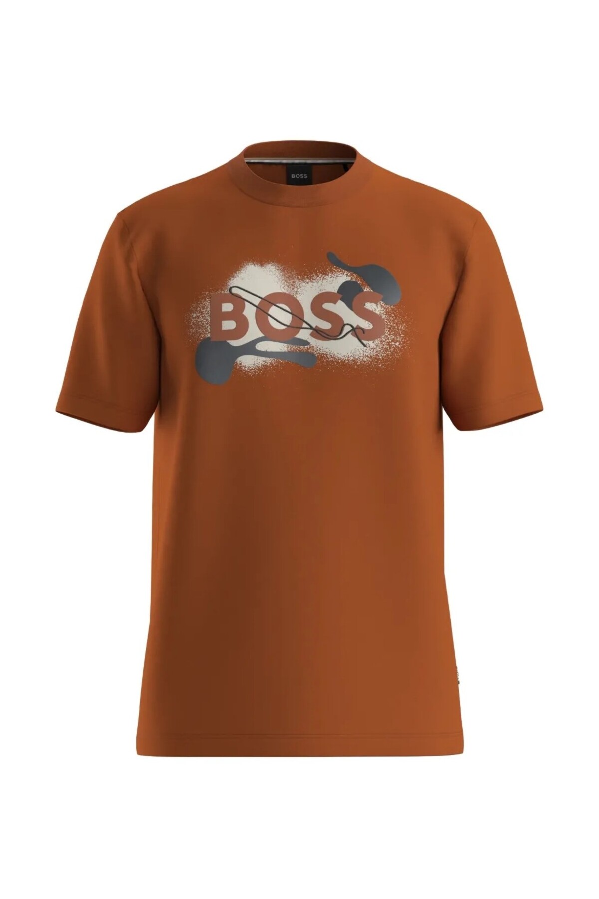 باس تی‌شرت مردانه طرح‌دار یقه گرد نخی آستین کوتاه نارنجی کد ۵۰۵۴۹۲۸۲-۸۰۹