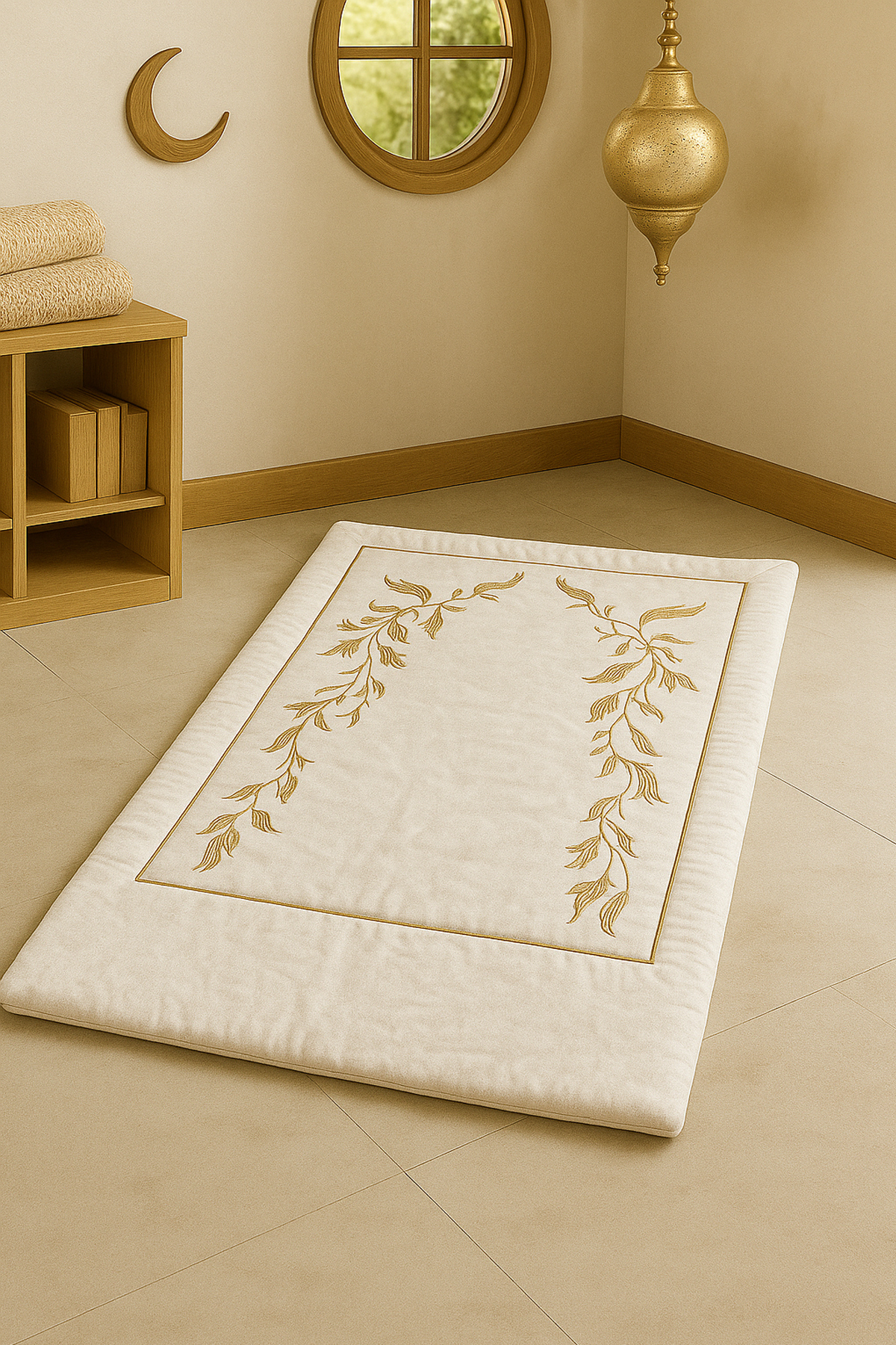 Sahara Cream Velvet Embroidered Prayer Sheet Soft Dowry with Sponge Gift Bundle Luxury Prayer Rack