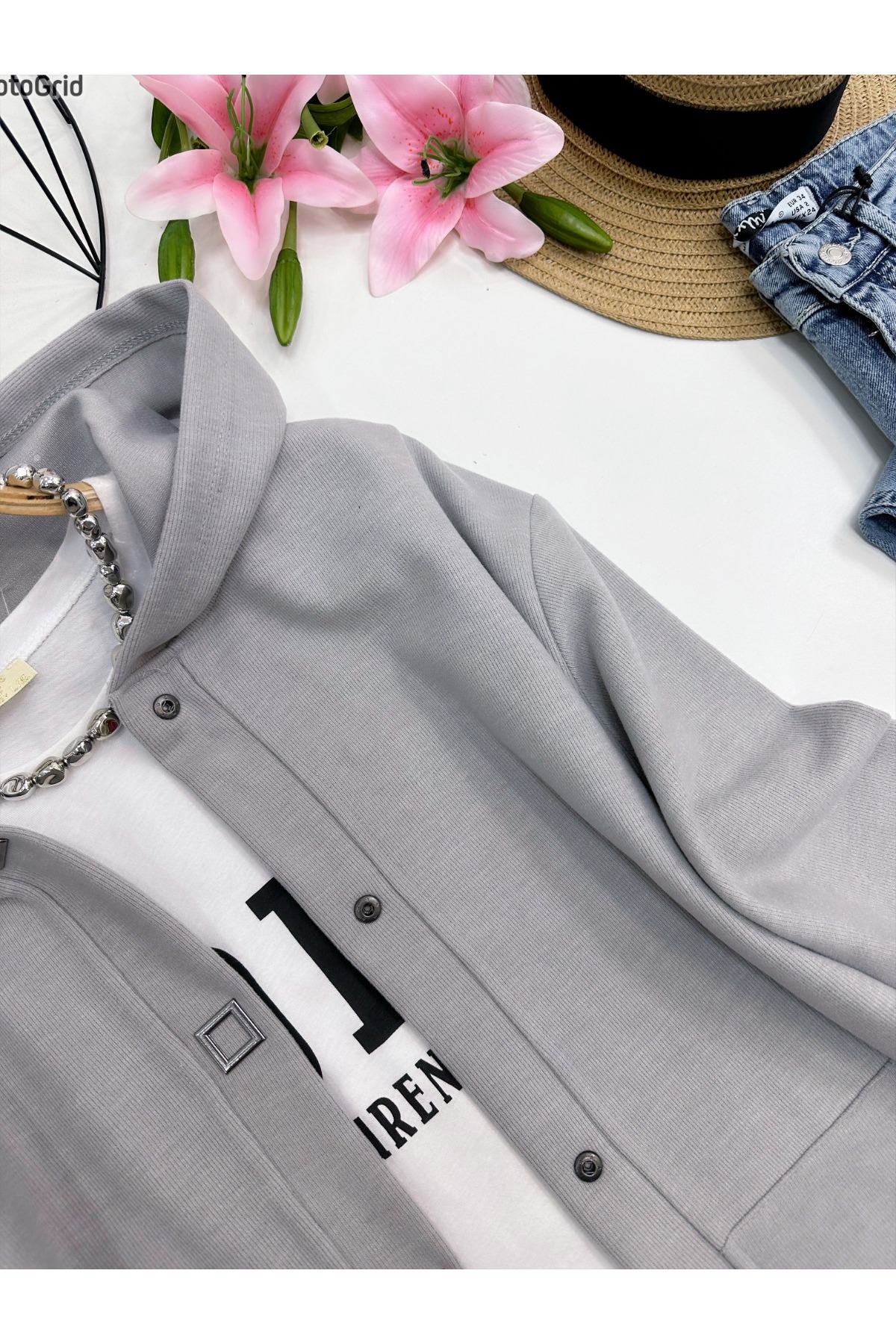 YEDİLALE  KANGURU CEPLİ KAPŞONLU SELANİK CEKET - Görsel 2