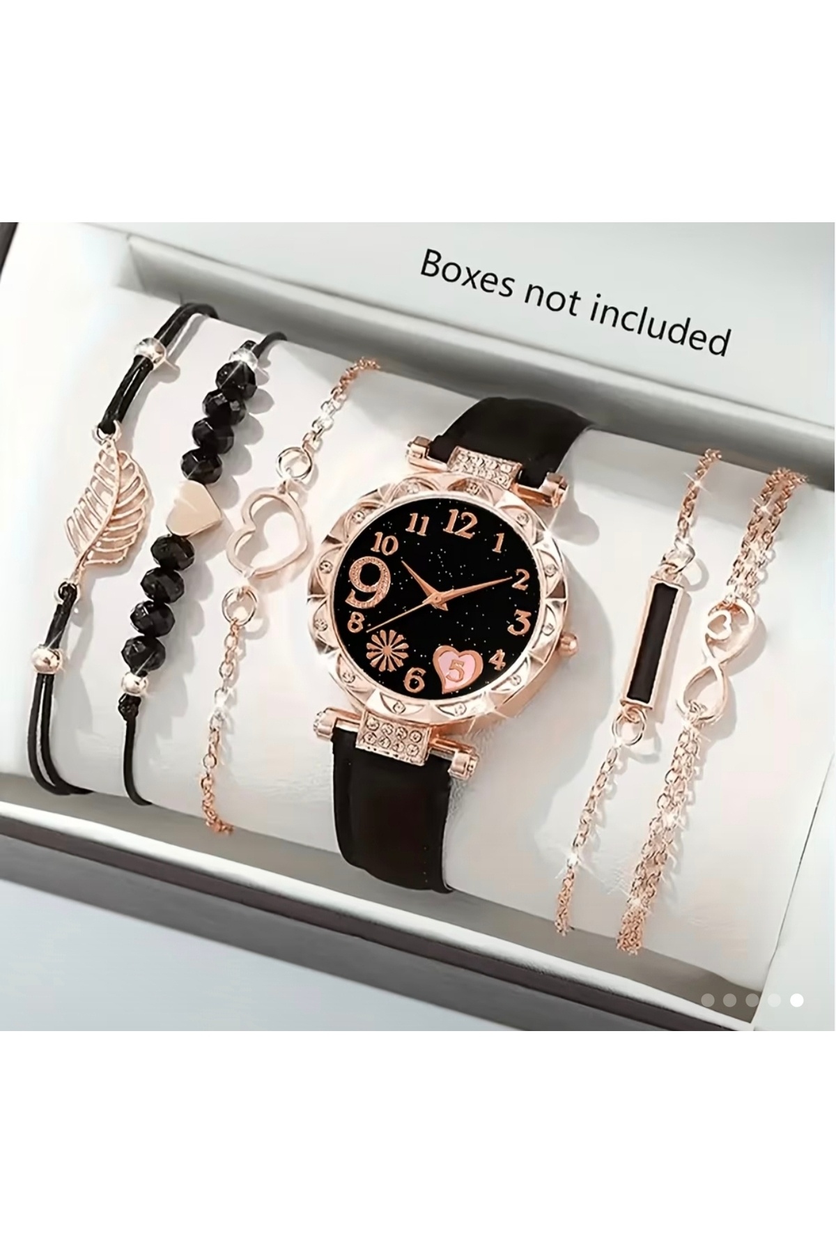 iyzi 6 Parça Sik Kadin Saat Seti, Zarif PU Deri Kuvars Saat ve 5 Parça Zarif Bileklik,
