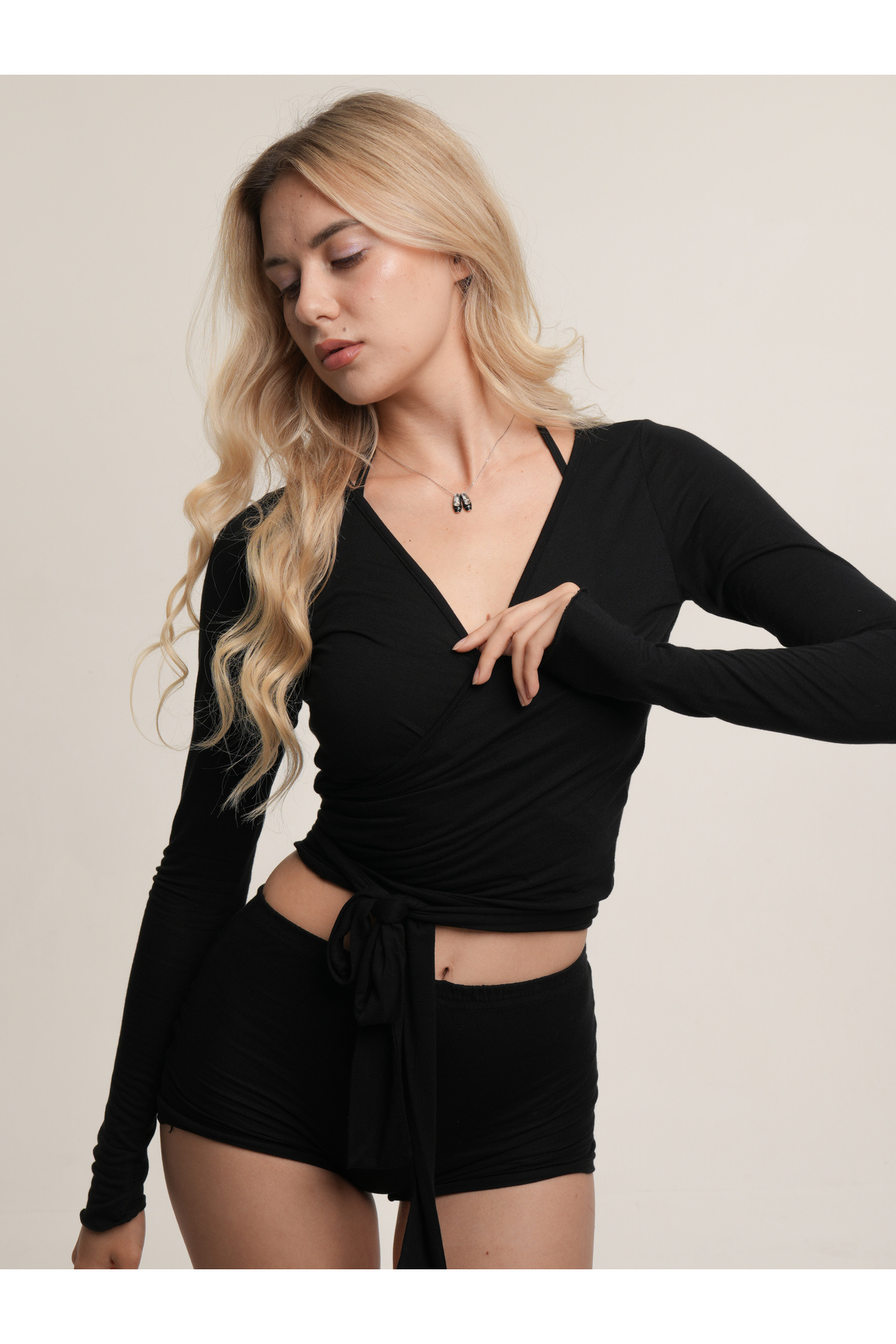 Loova Black Swan Siyah Ballet Wrap Top - Bağlamalı Balerin Yoga Pilates Bluz