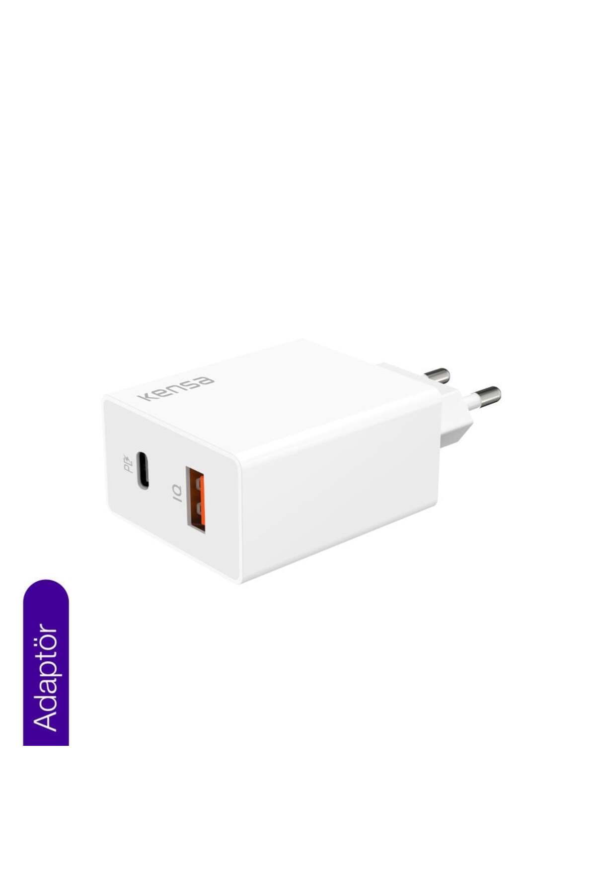 Kensa 50W PD Çift Çıkışlı Hızlı Şarj Başlığı – USB-C + USB-A, Akıllı Güvenlik Çipli