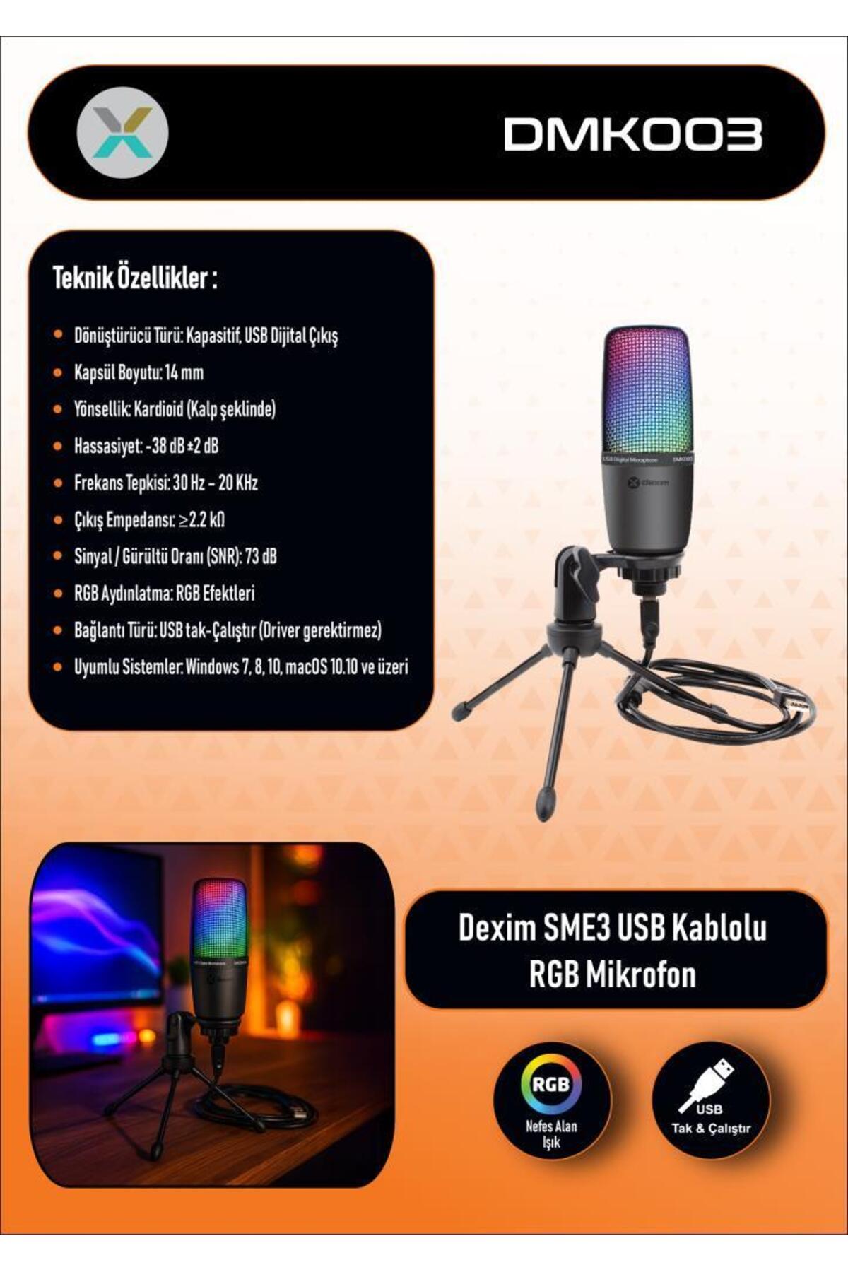 Dexim DMK003 RGB Tripodlu PC/PS5 Uyumlu Siyah Oyuncu ve Yayıncı