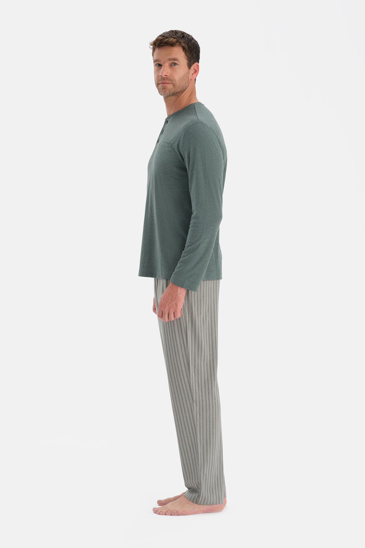 Dagi Mint Yeşili Uzun Kollu Pat Ve Cep Detaylı Pijama Takım görsel 3